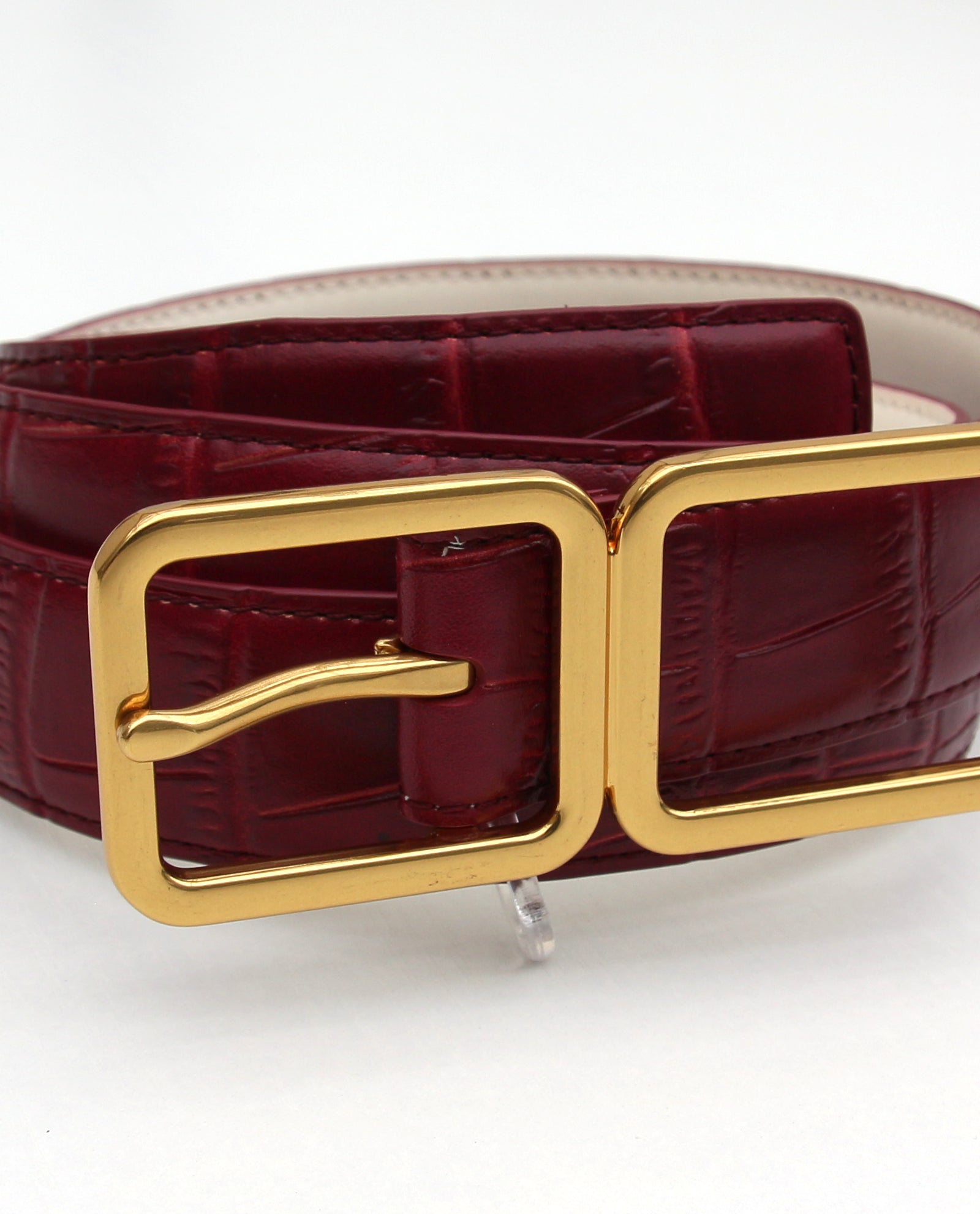 Crimson Red Croc Embossed Belt with Gold Buckle