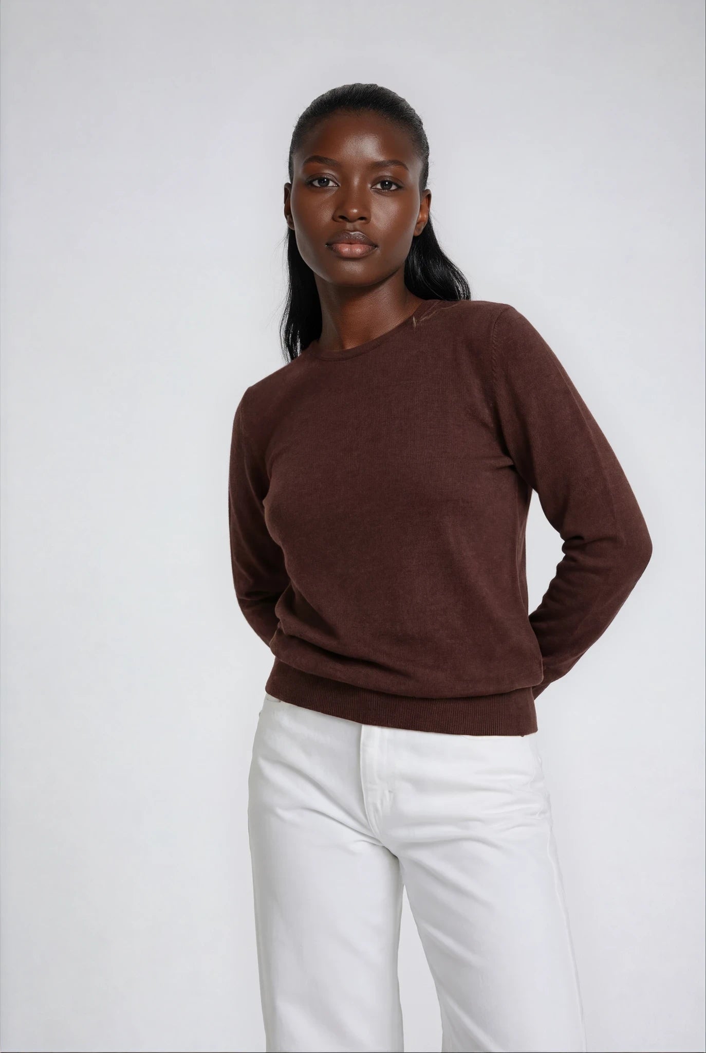 Women’s Extra Fine Merino Wool Crew Neck (Chocolate Brown)