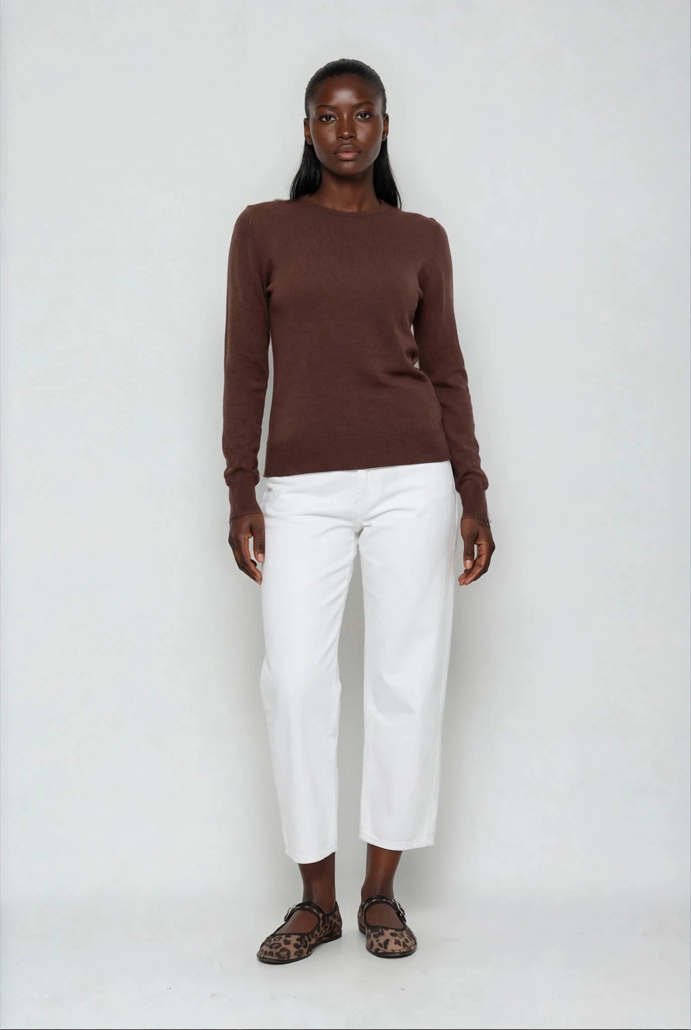 Women’s Extra Fine Merino Wool Crew Neck (Chocolate Brown)