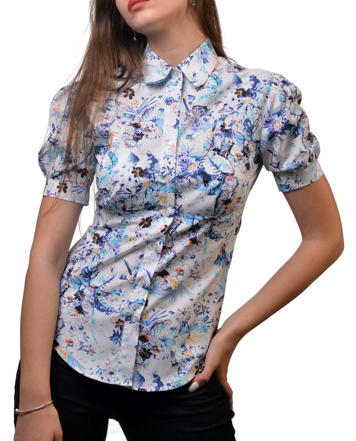 Brush Stroke Floral Print Short Sleeve