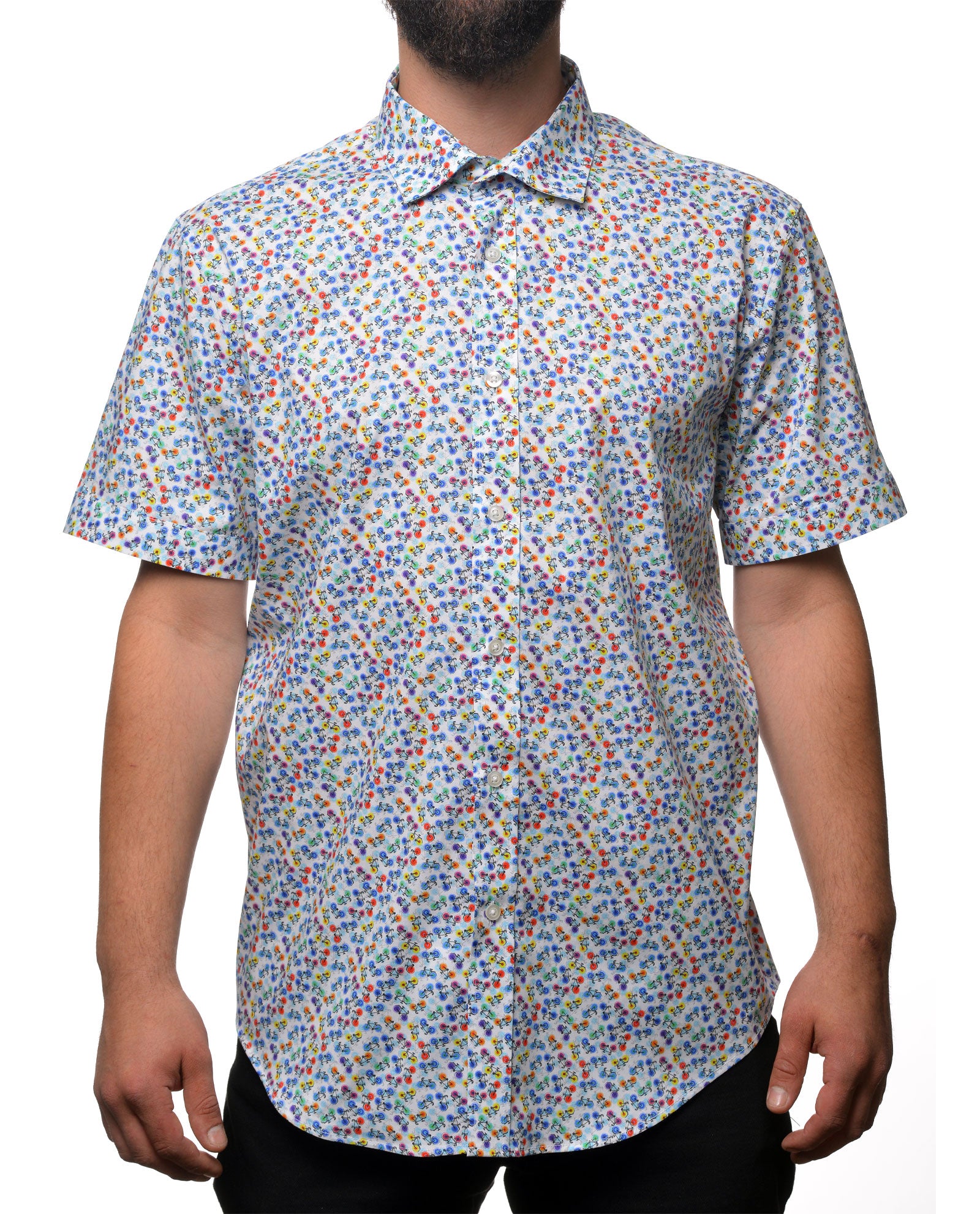 Multicolour Bikes Pattern Short Sleeve Shirt