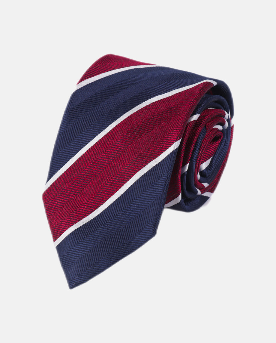 Burgundy Stripe on Blue Textured Tie
