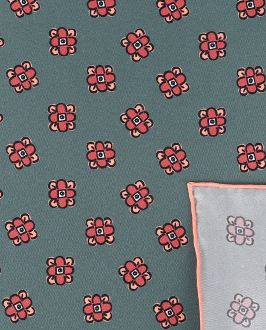 Floral on Olive Green Handkerchief