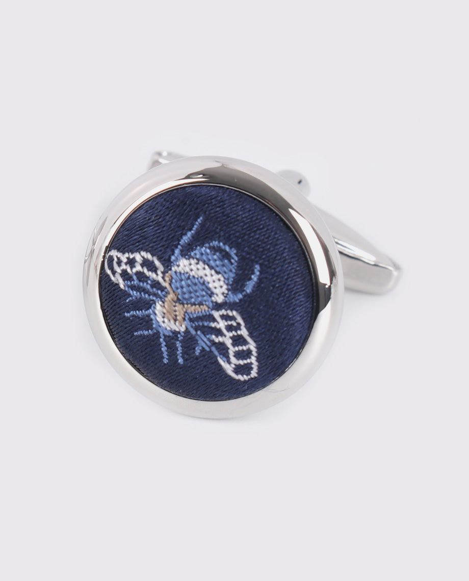 Navy Bee Embroidered Cufflinks