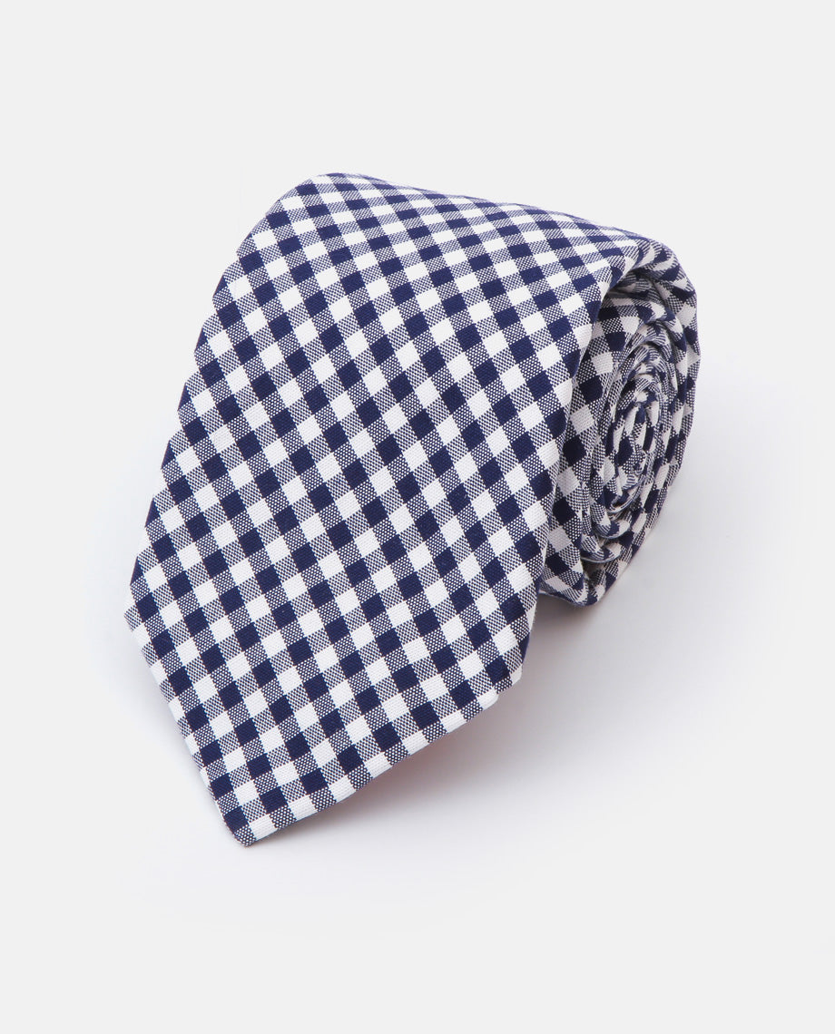 Navy Plaid Cotton Tie