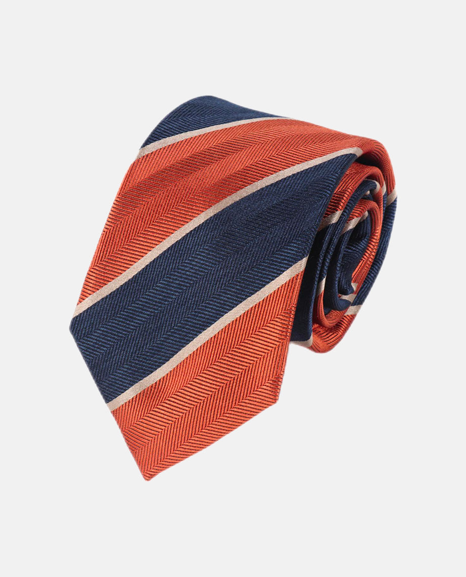 Orange Stripe on Blue Textured Tie