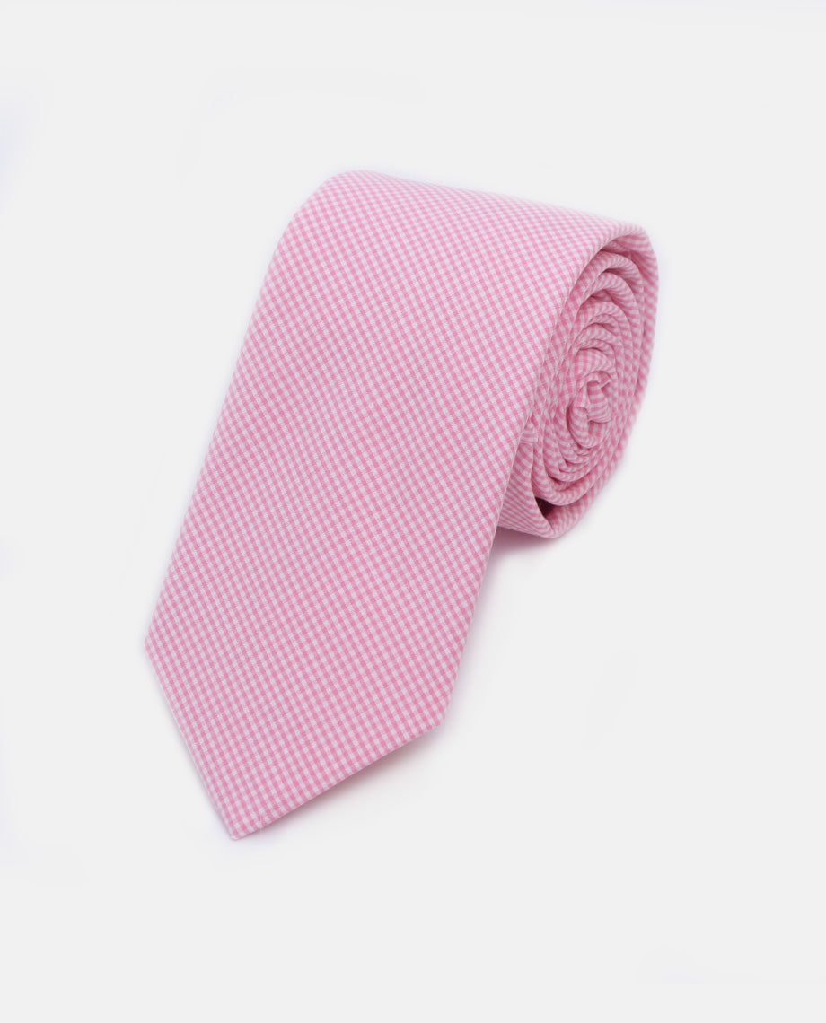 Pink Micro Plaid Cotton Tie