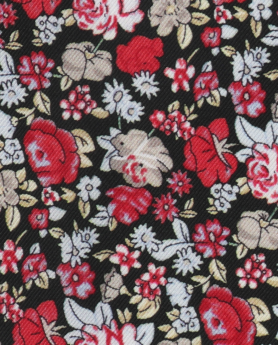 Red Floral on Black Handkerchief