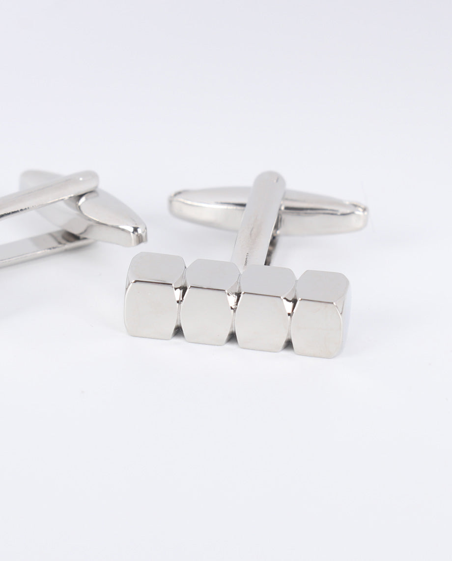 Silver Check Cuboid Cufflinks