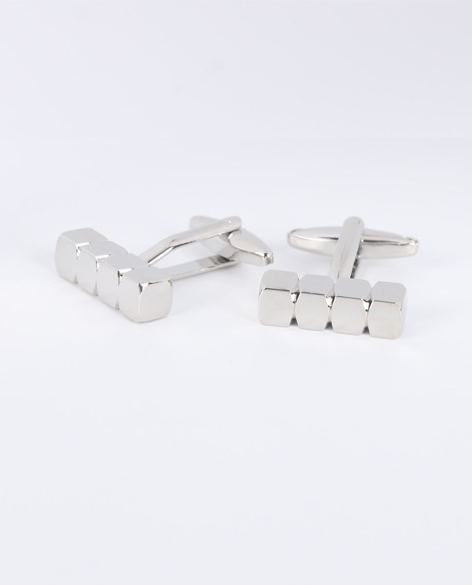 Silver Check Cuboid Cufflinks