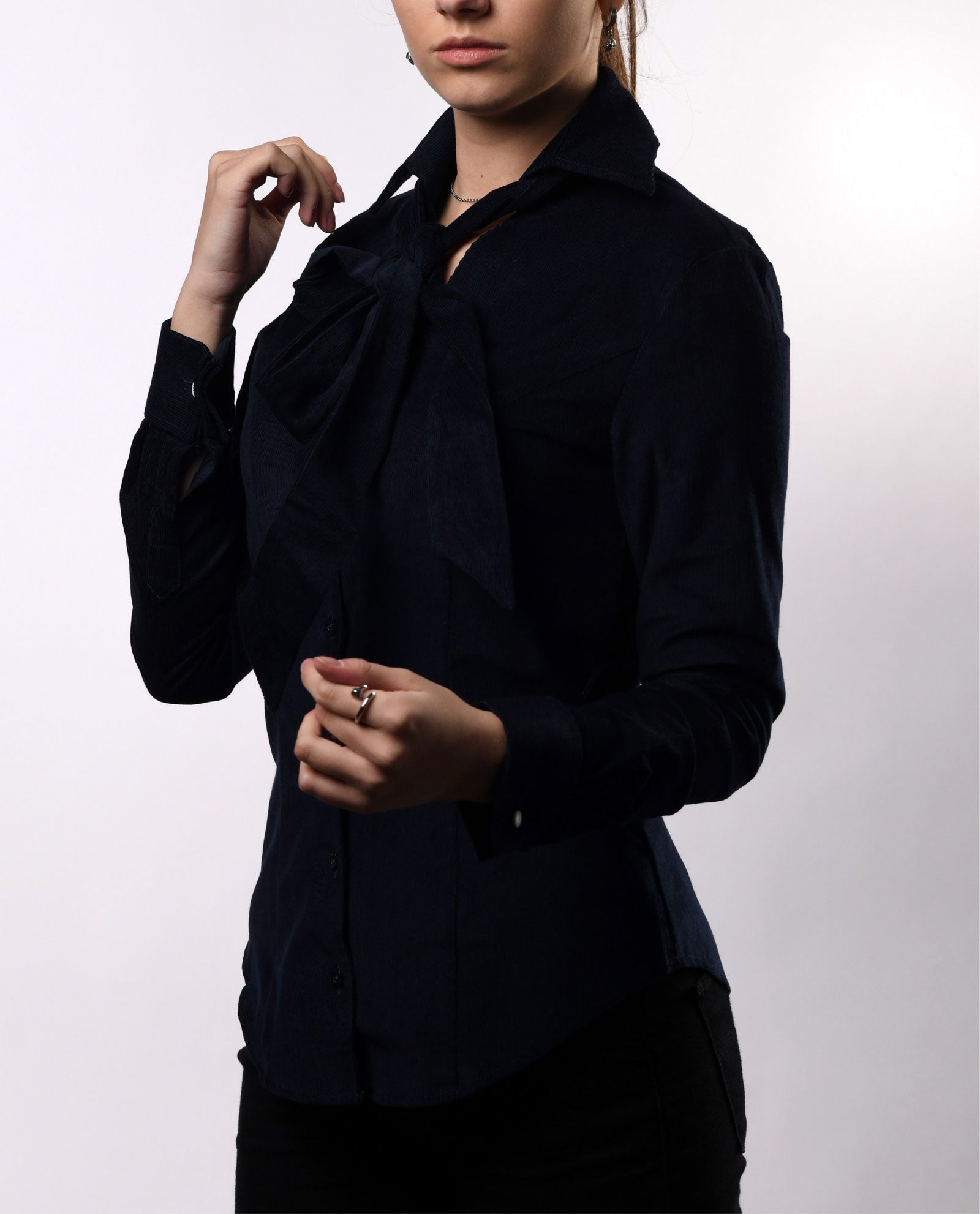 Navy V Neck Corduroy Shirt