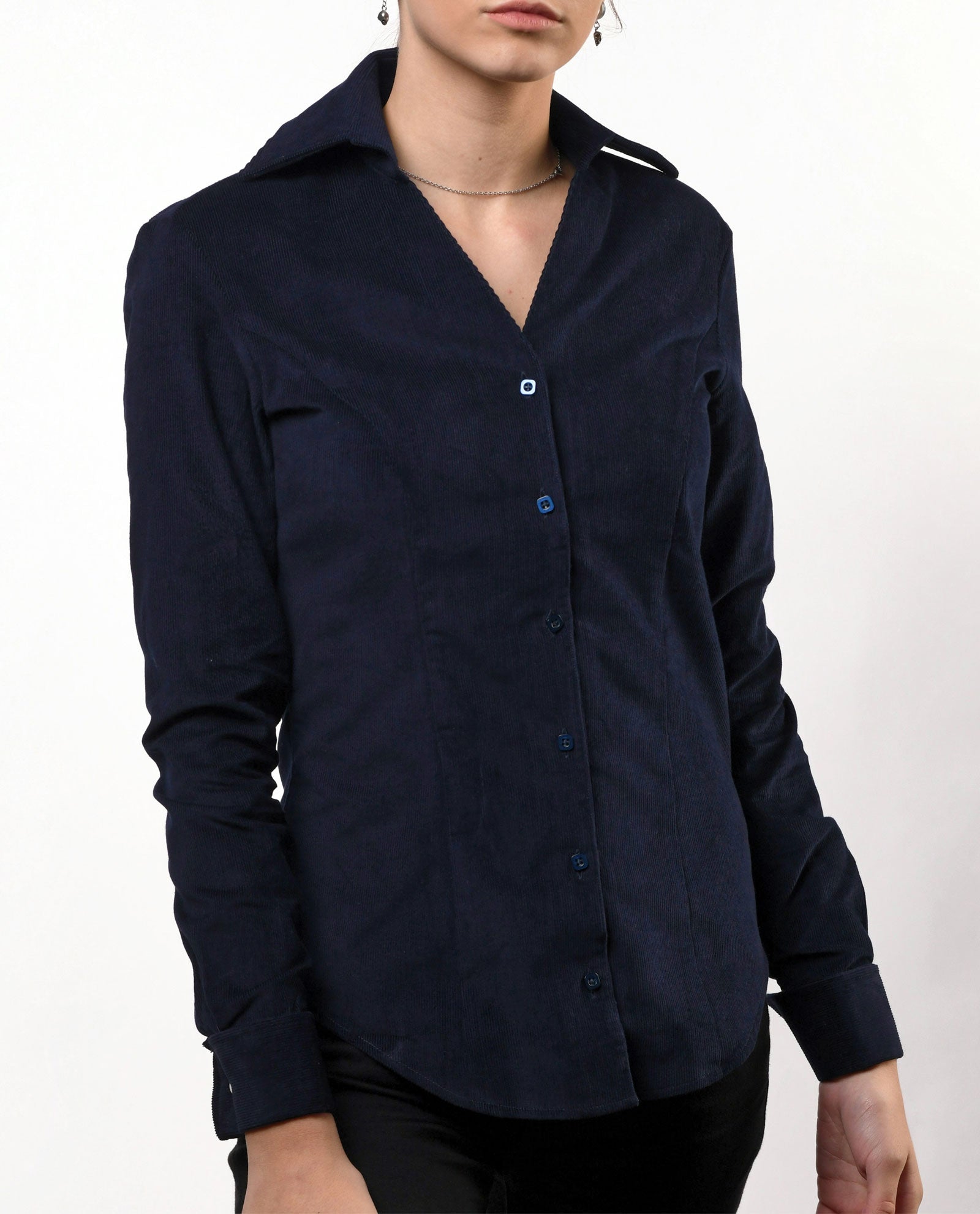 Navy V Neck Corduroy Shirt
