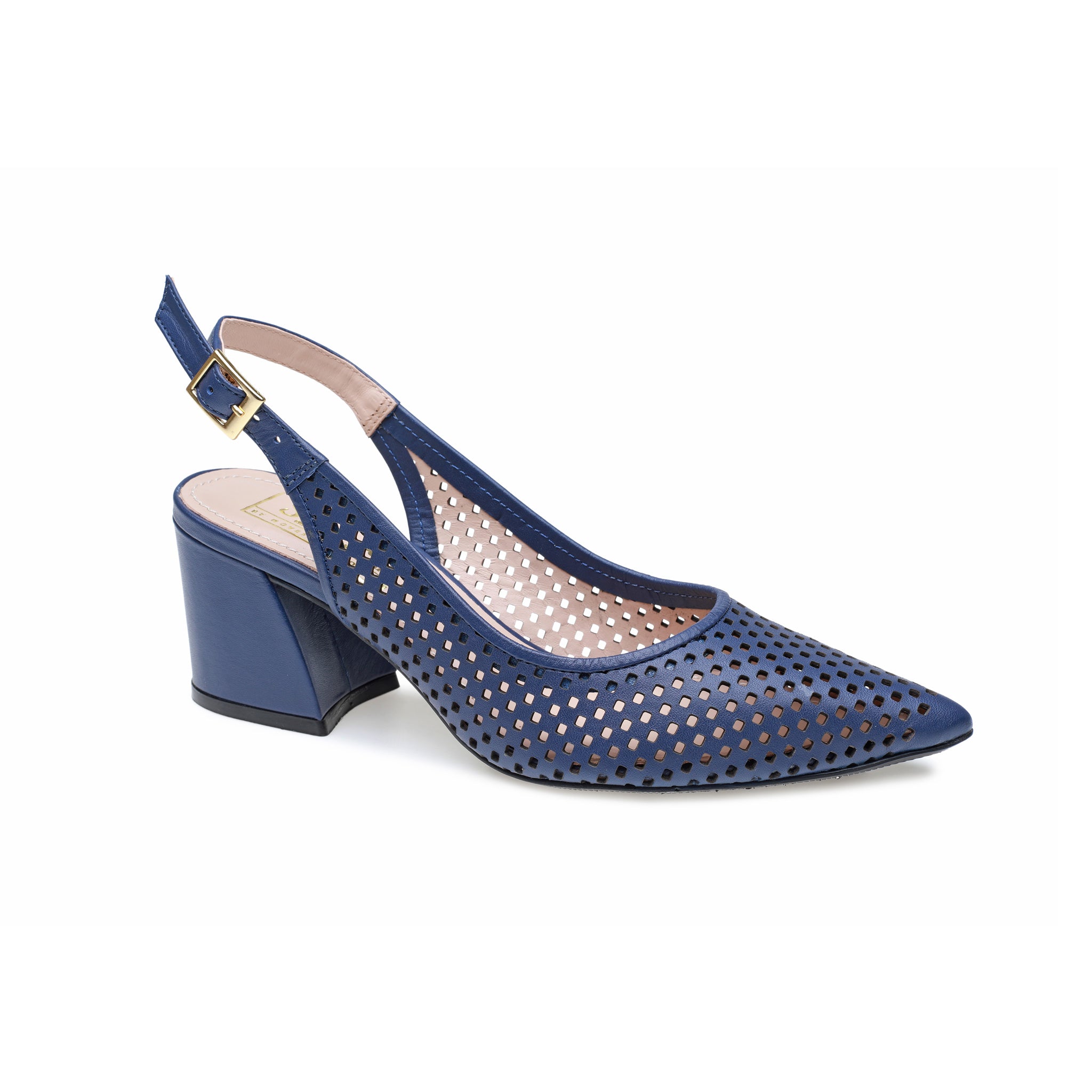 Denim Blue Perforated Sling Back