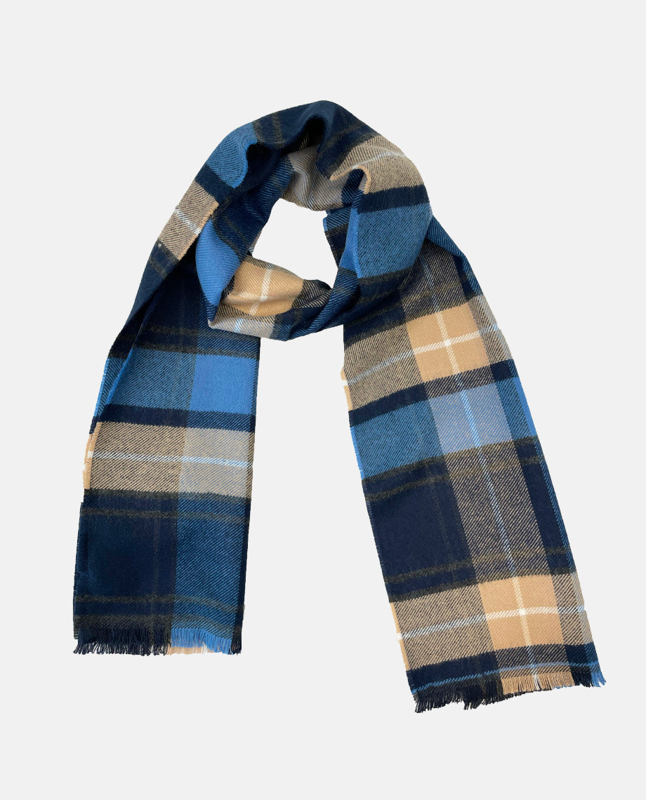 Beige & Navy & Blue Check Scarf