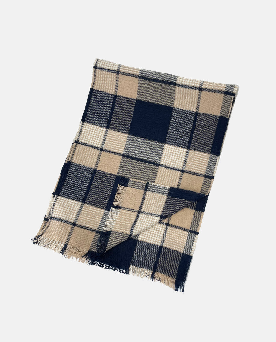 Beige & Navy Check Scarf