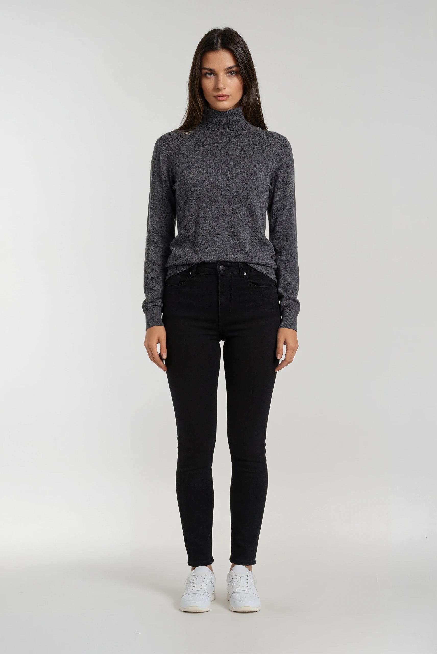 Women’s Extra-Fine Merino Wool Roll Neck Sweater — Charcoal Grey