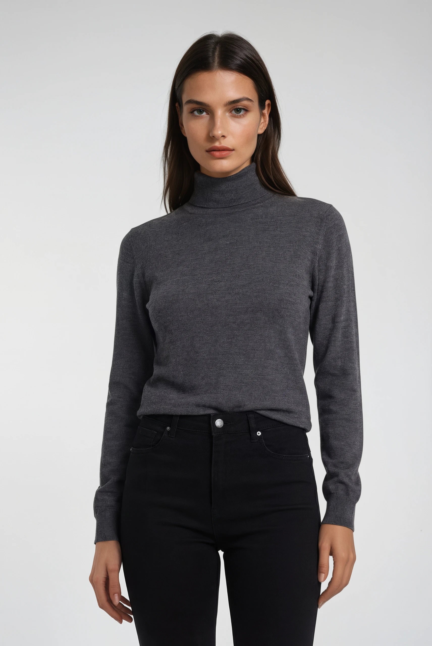 Women’s Extra-Fine Merino Wool Roll Neck Sweater — Charcoal Grey