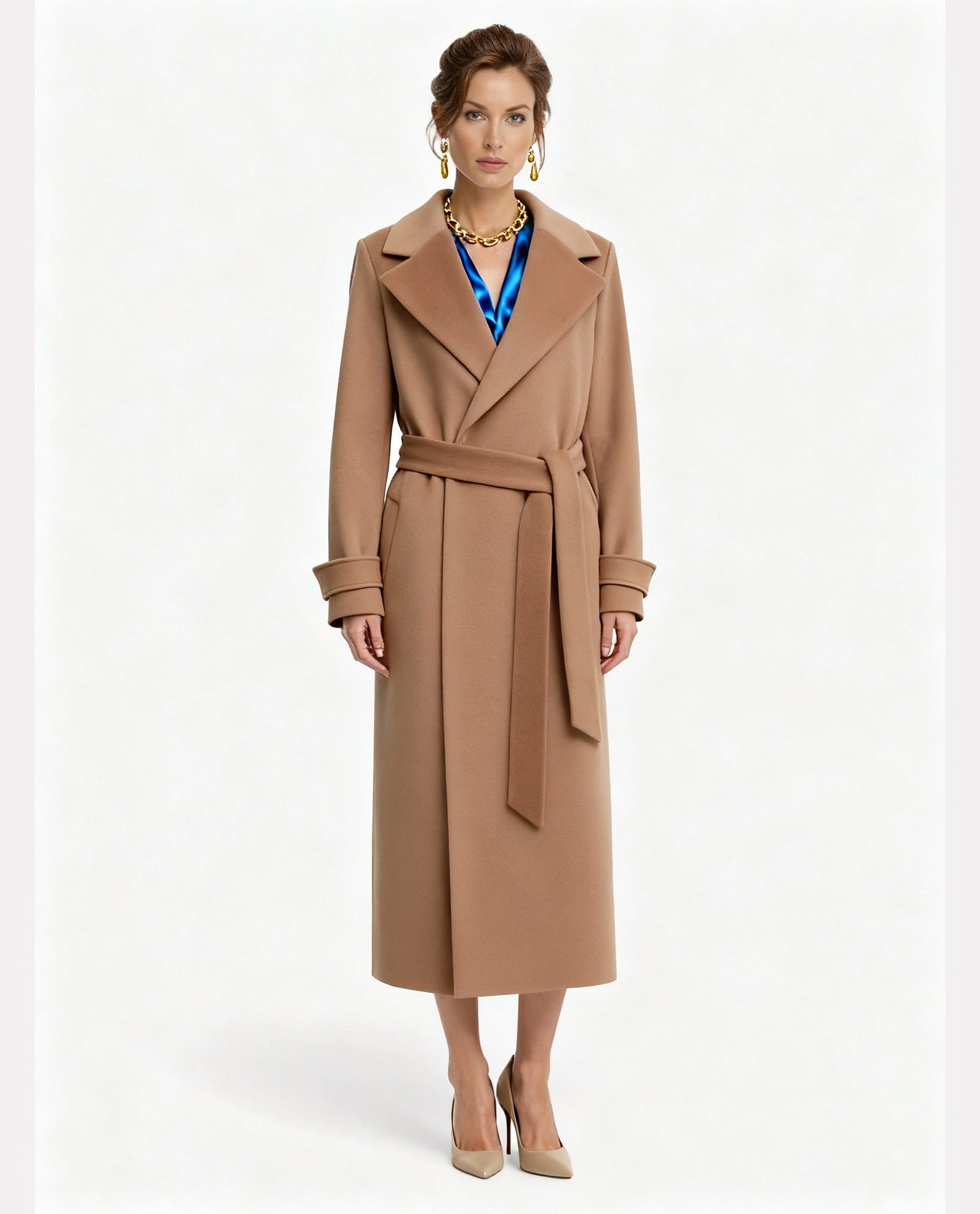 Women's Camel Wool Wrap Overcoat