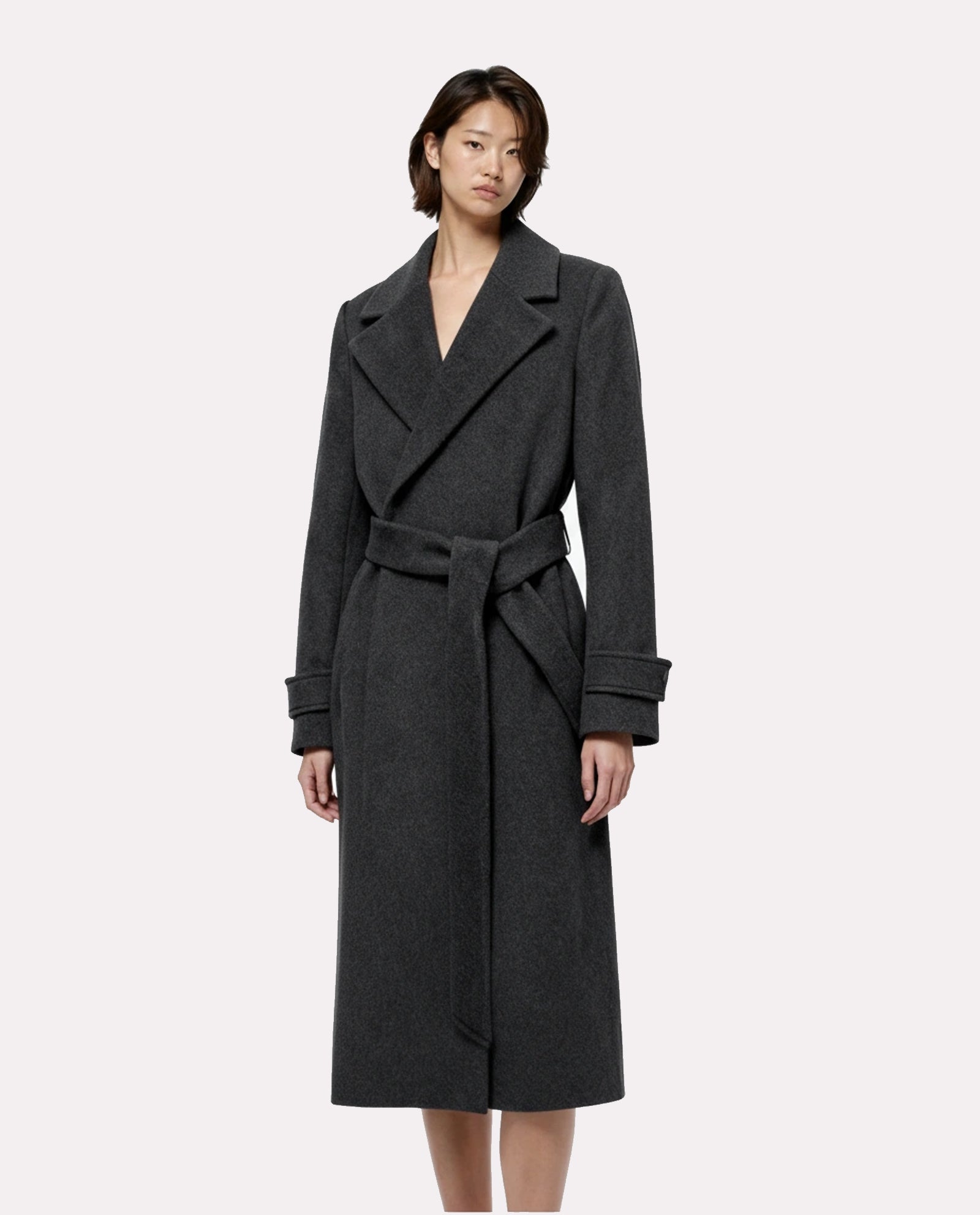 Women's Dark Heather Wool Wrap Overcoat