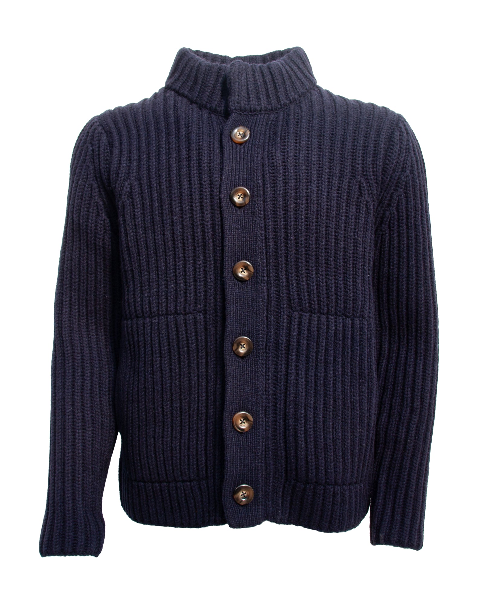 Heavy Lambswool Chunky Knit Cardigan - Navy