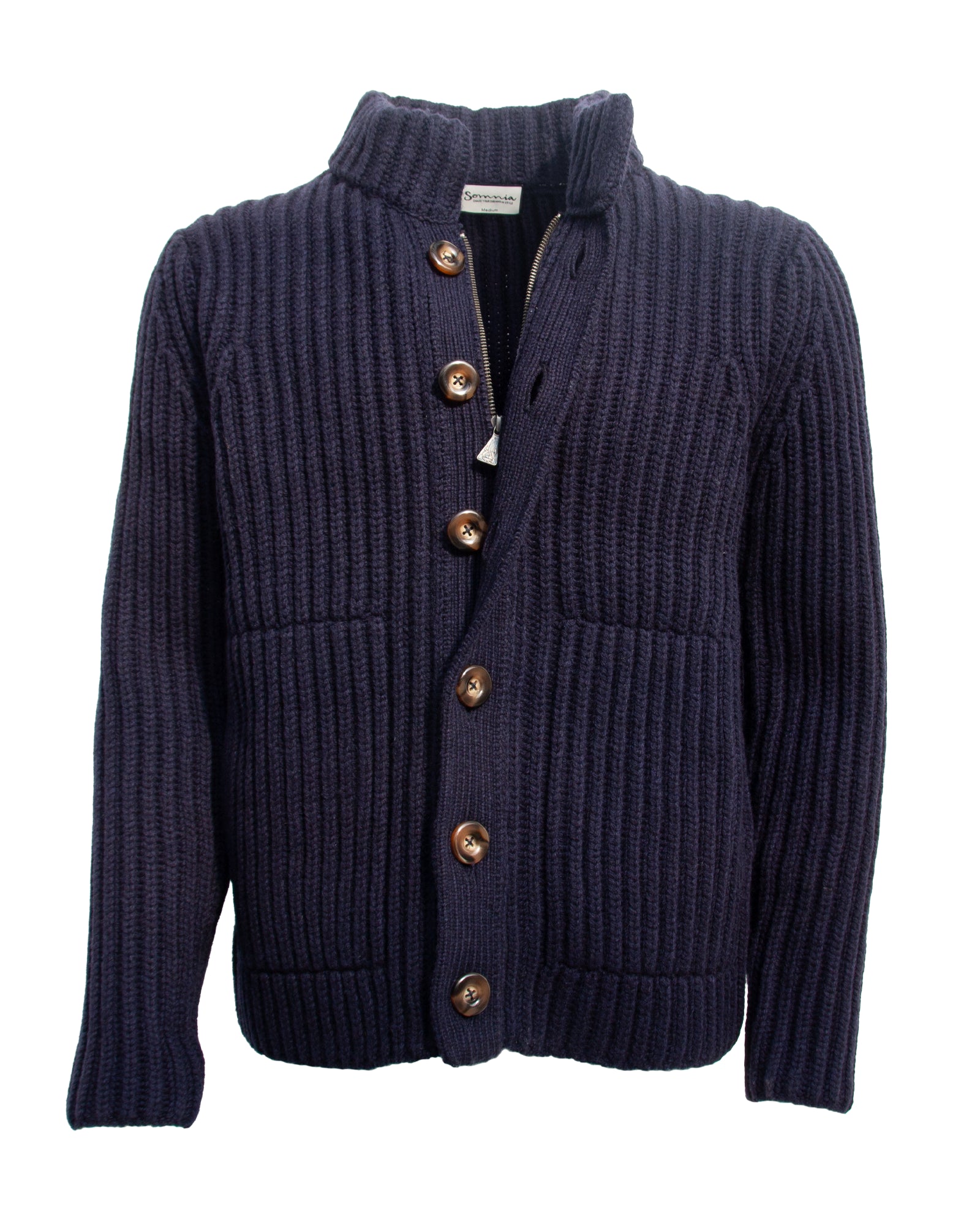 Heavy Lambswool Chunky Knit Cardigan - Navy