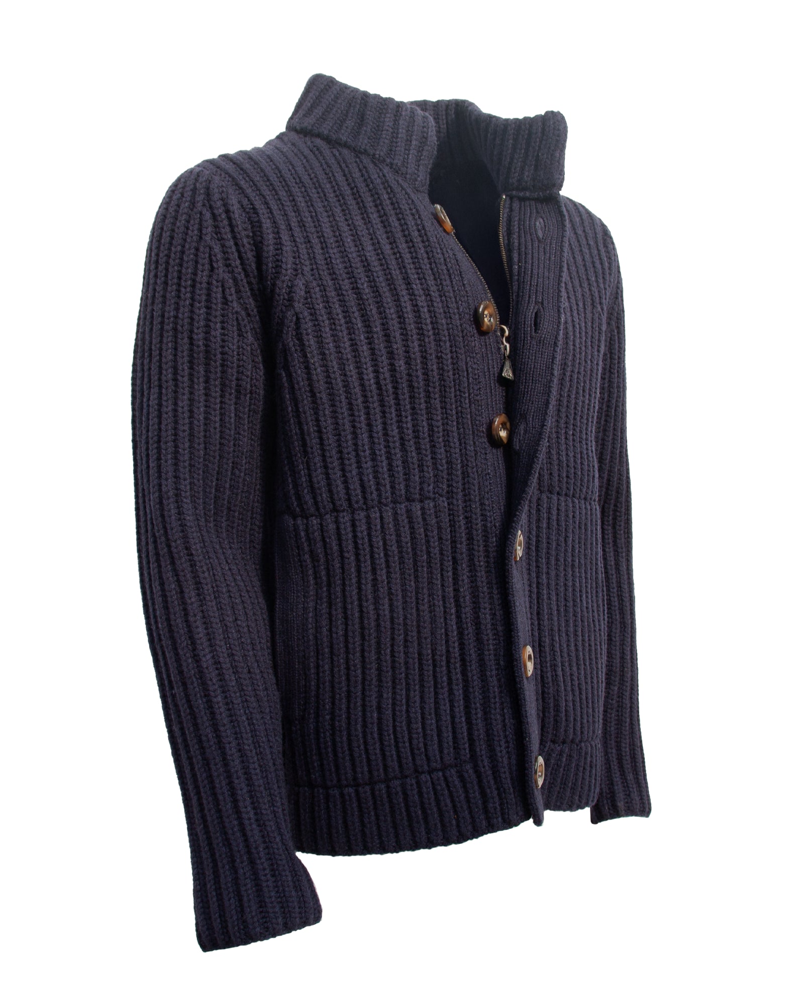 Heavy Lambswool Chunky Knit Cardigan - Navy