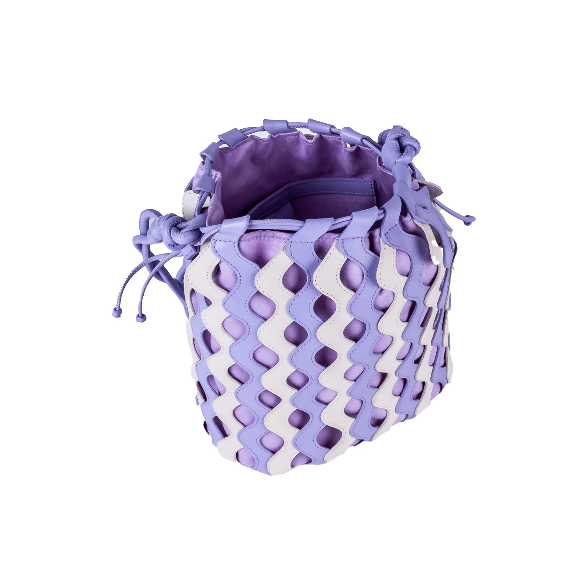 Waves Leather Bucket in Off-White and Lilac