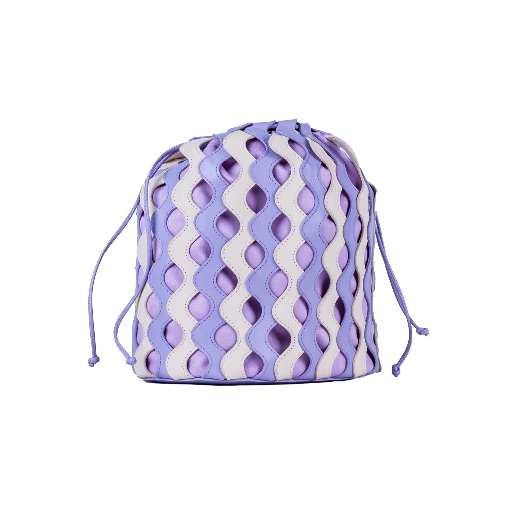 Waves Leather Bucket in Off-White and Lilac