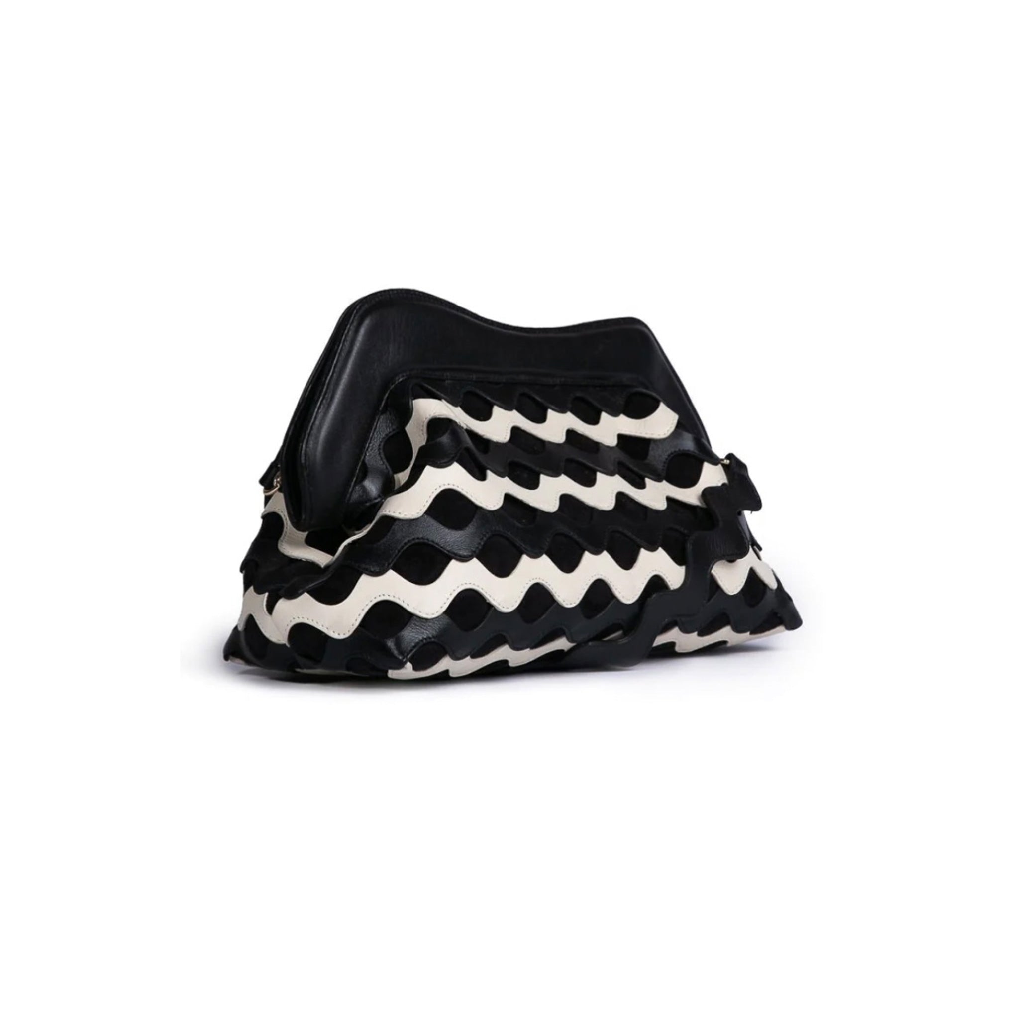 Waves Clutch in Off-White and Black