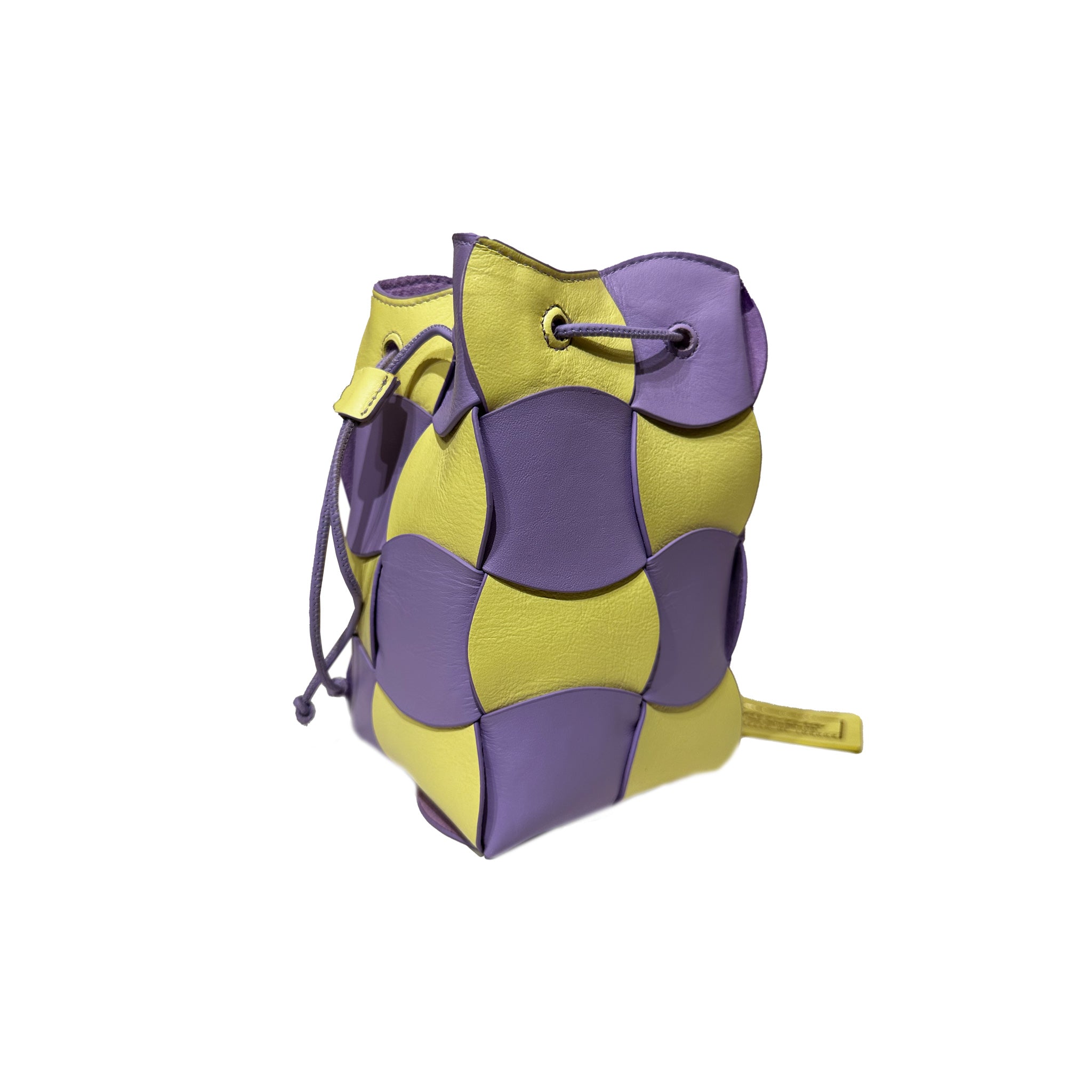 Elfin Yellow and Light Purple Leather Bucket Bag