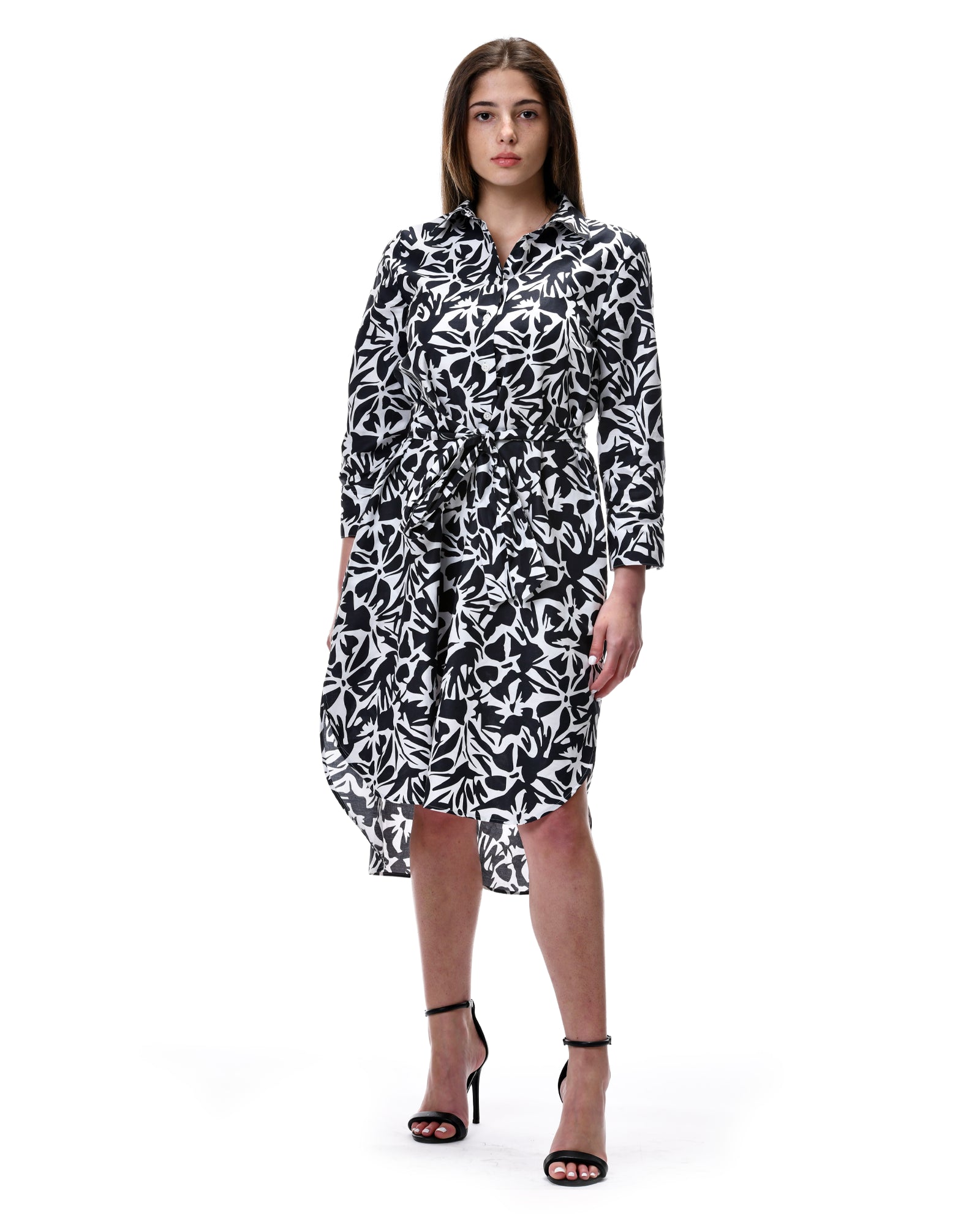 Emma Dress in Black and White Floral Burst