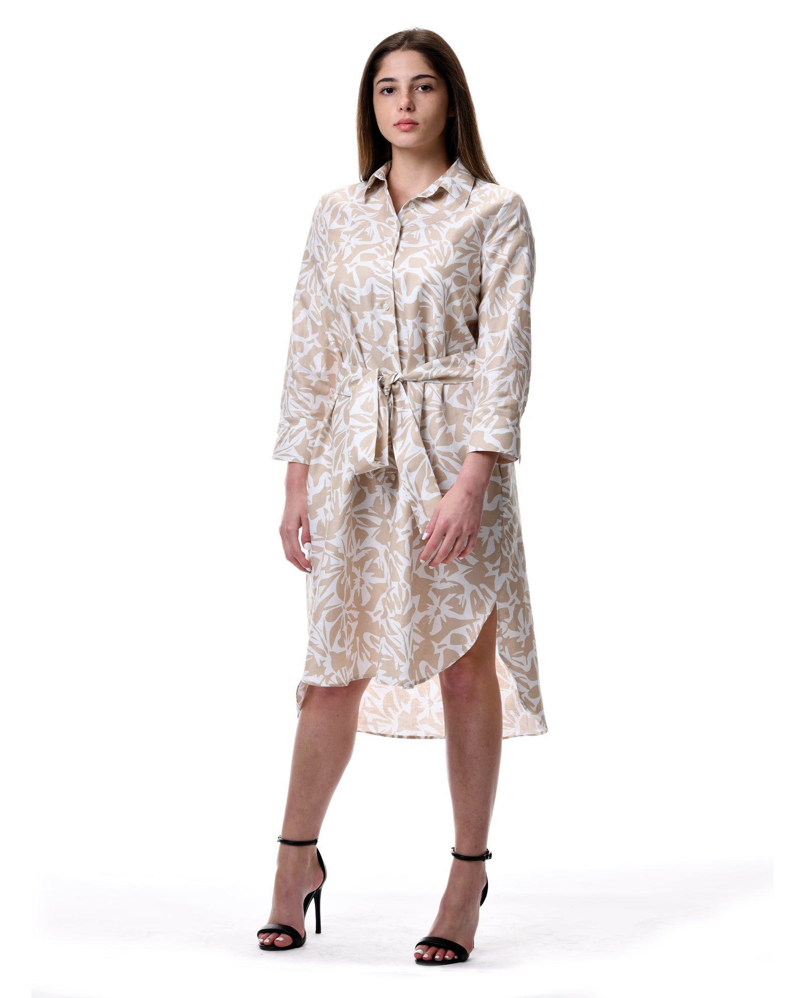 Emma Dress – Beige & White Botanical Edition