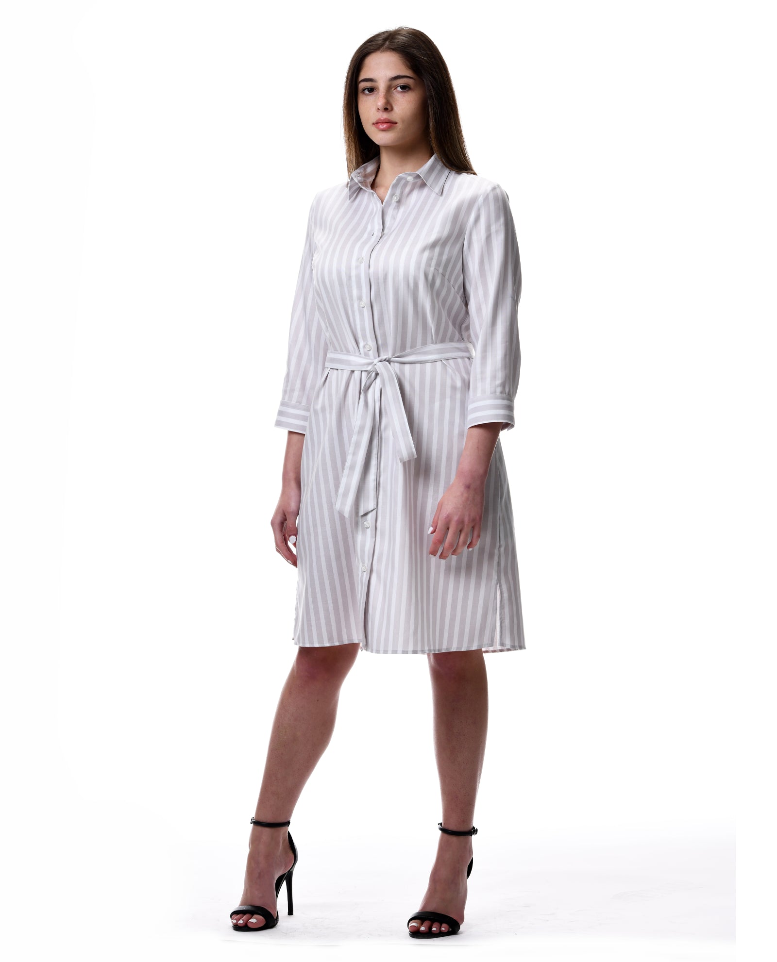 Eva Dress in Grey Stripe