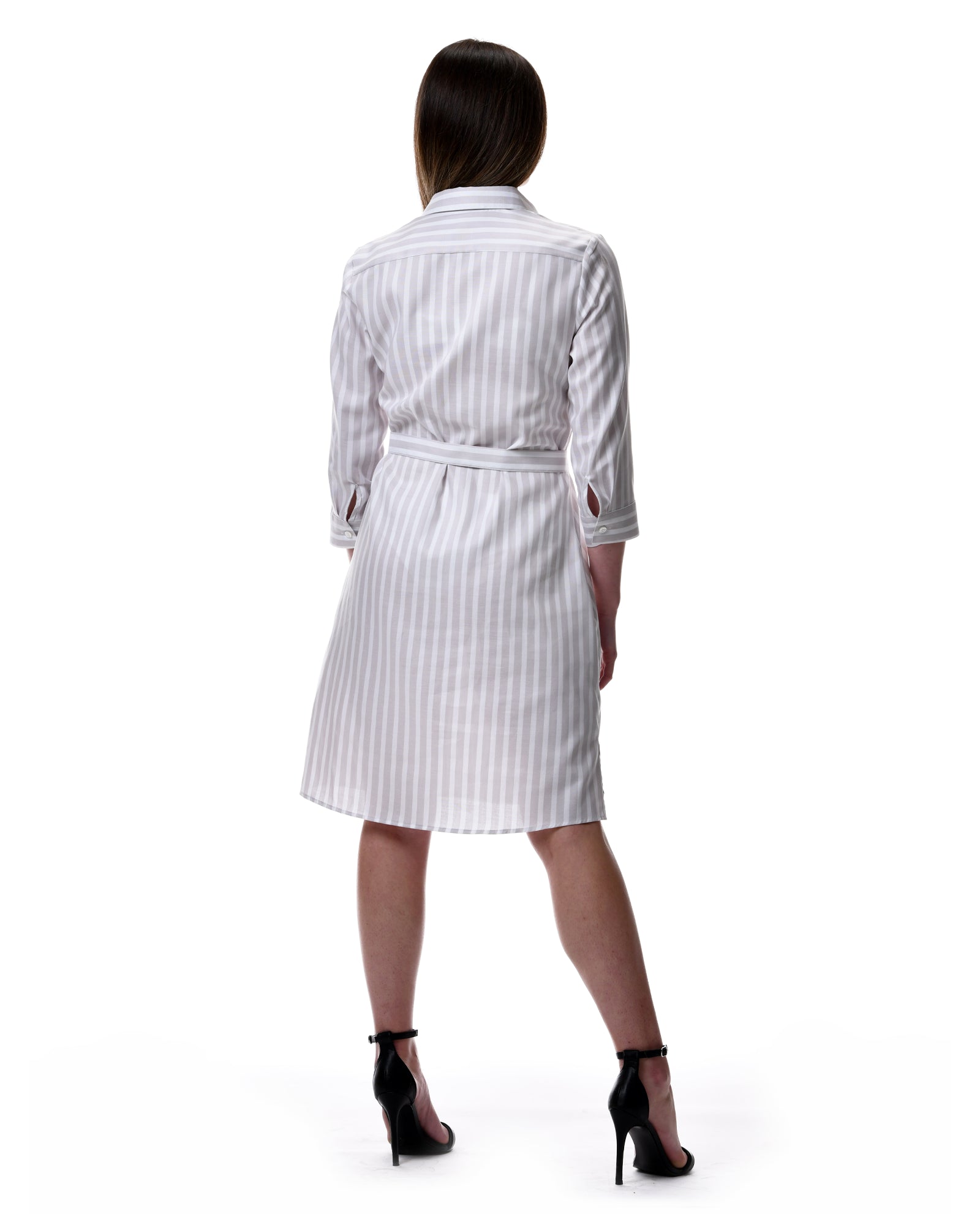 Eva Dress in Grey Stripe