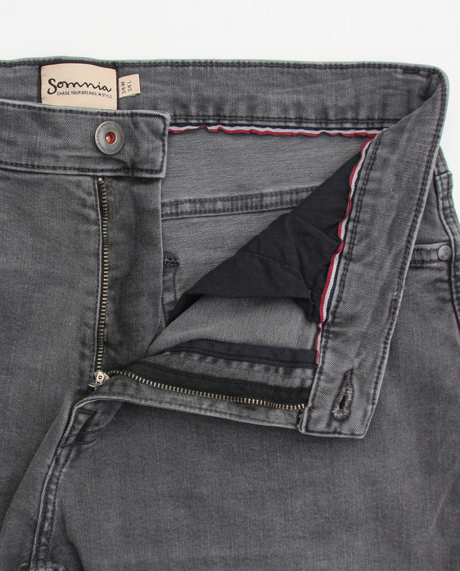 Somnia Men's Washed Grey Comfort-Stretch Jeans