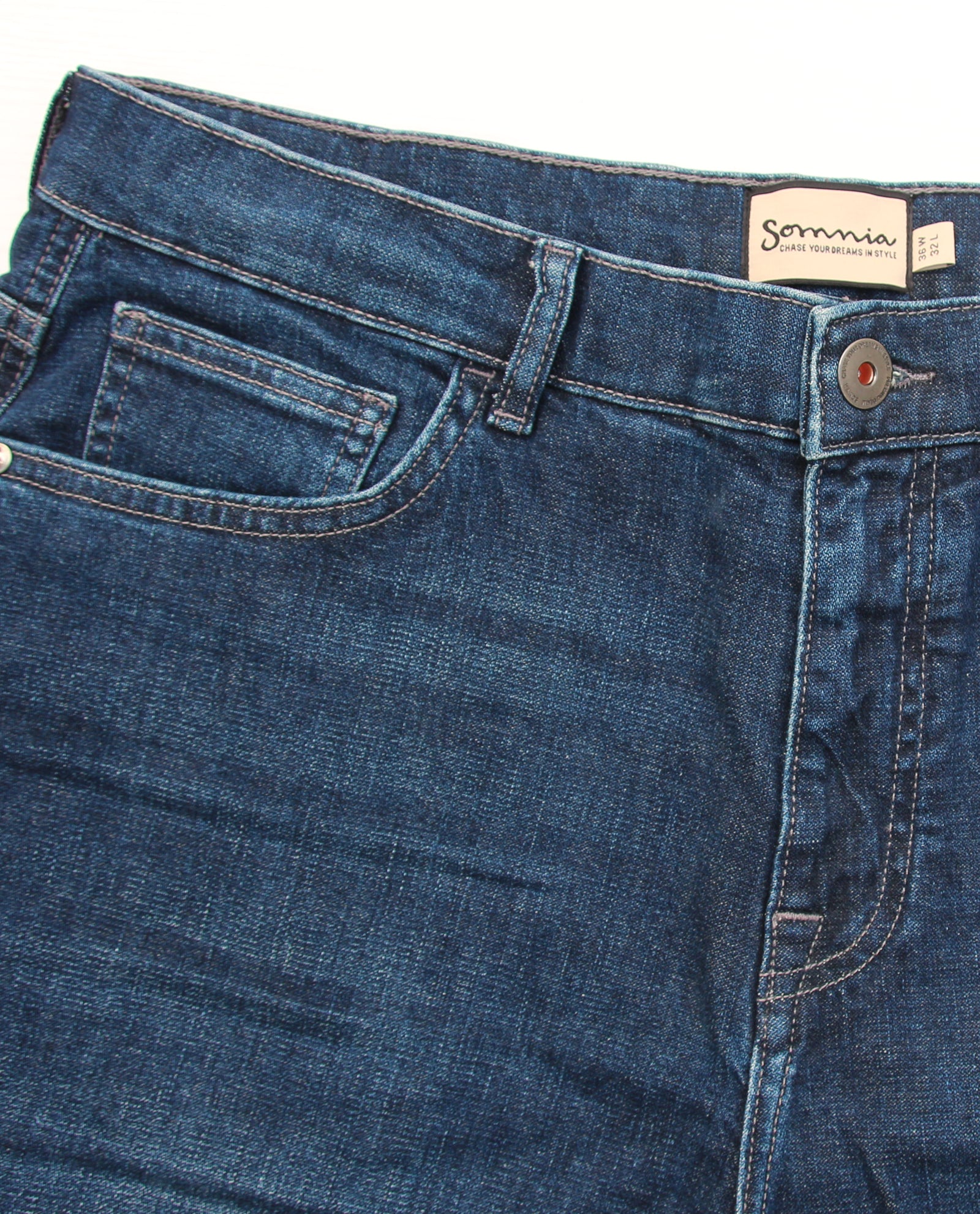Somnia Men's Teal-Infused Deep Blue Stretch Jeans