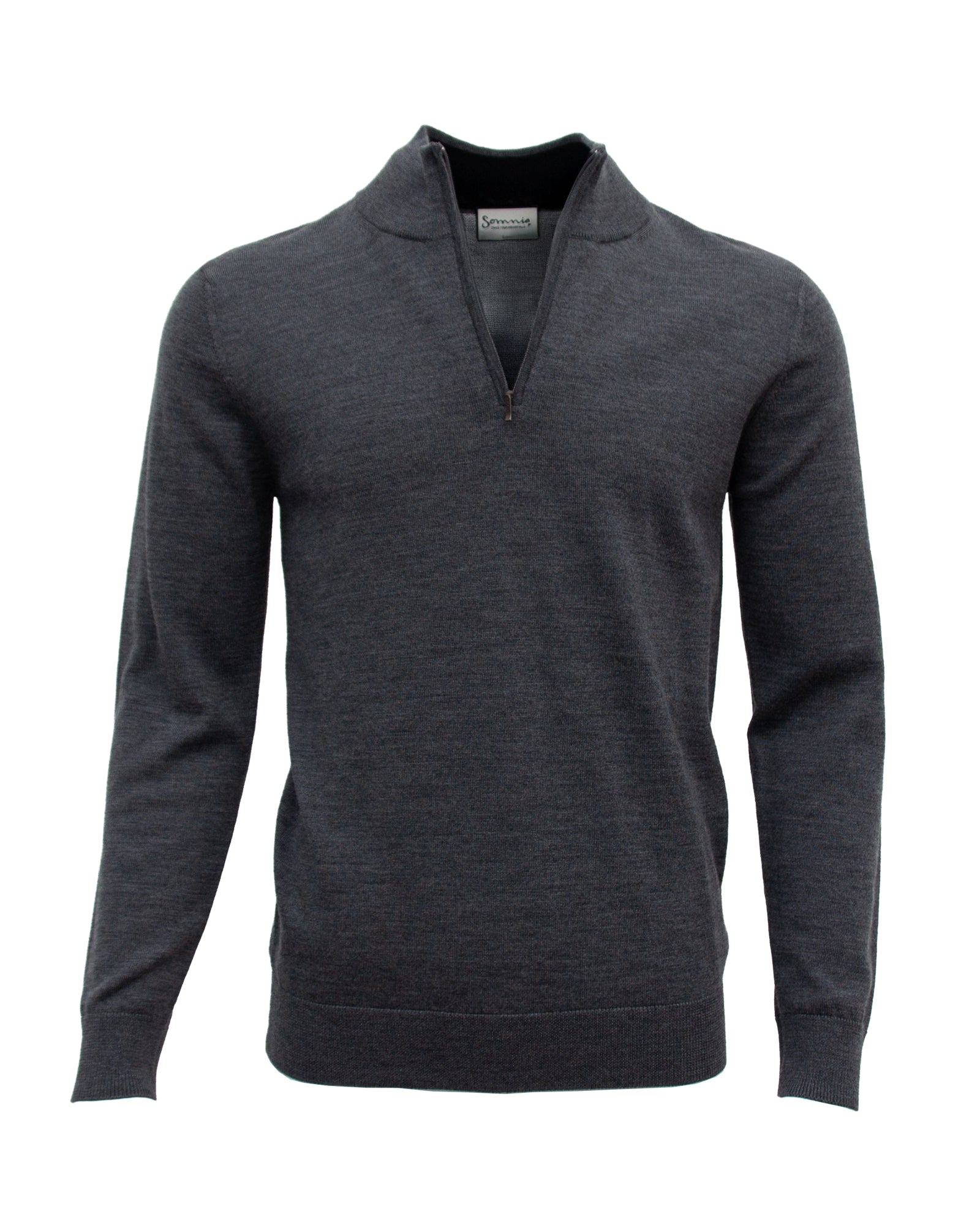 Men’s Extra-Fine Merino Wool Quarter-Zip Sweater — Charcoal Grey