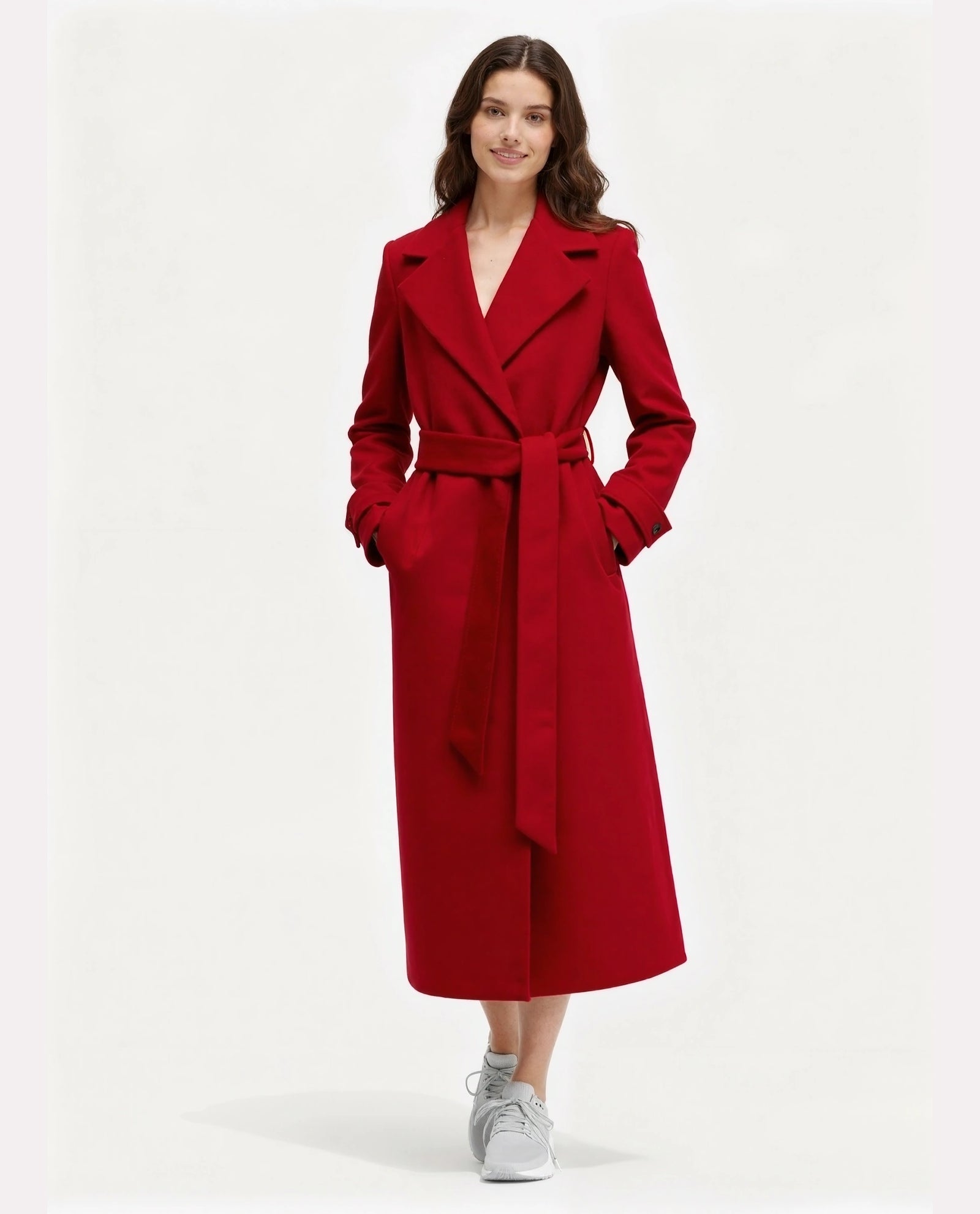Women's Crimson Wool Wrap Overcoat