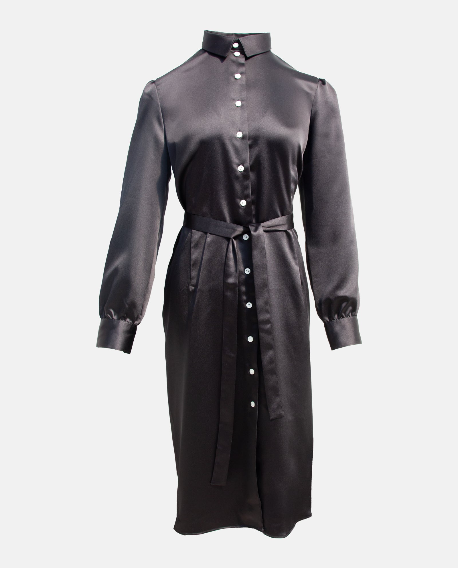 Black Sateen Midi Dress