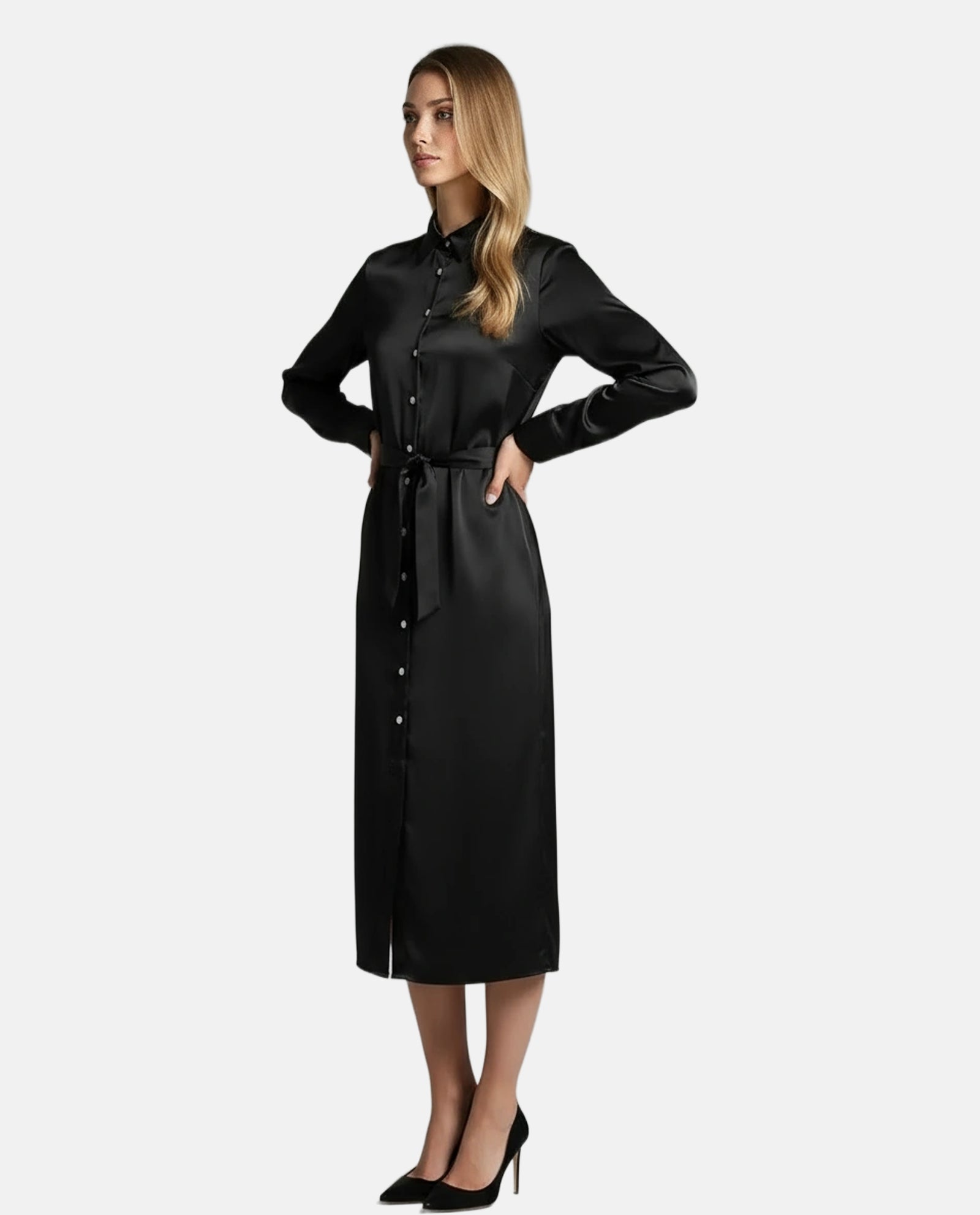 Black Sateen Midi Dress