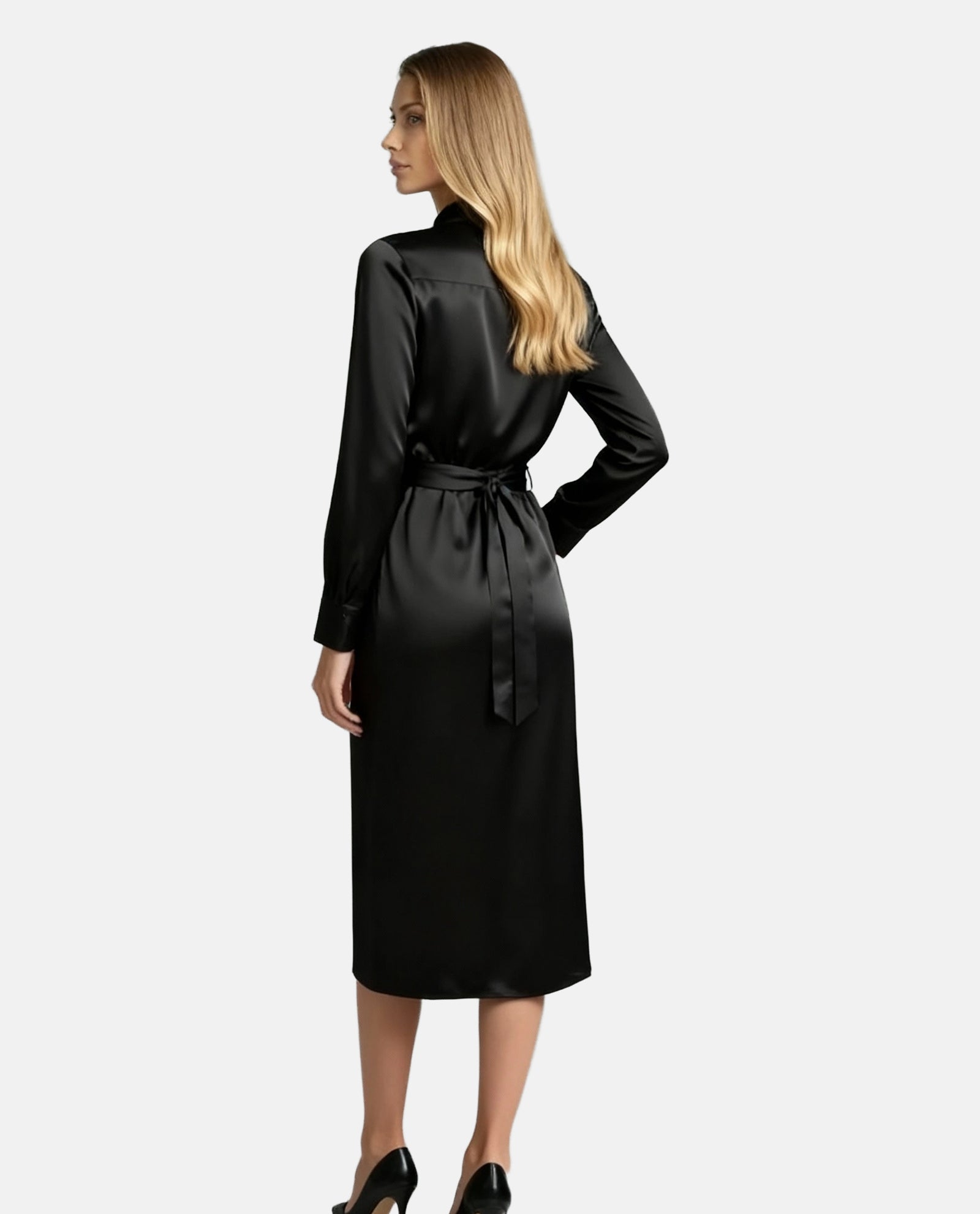 Black Sateen Midi Dress
