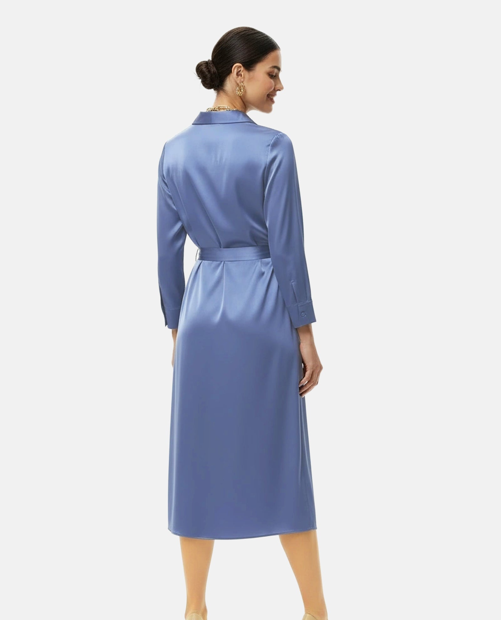 Blue Sateen Midi Dress