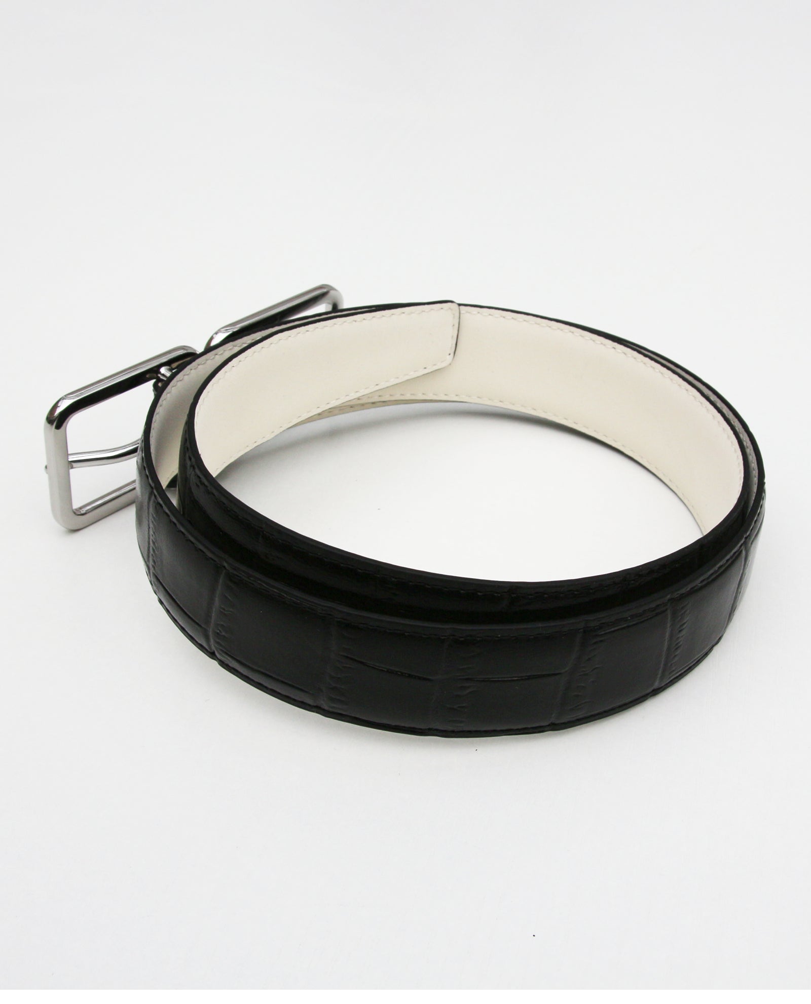 Jet Black Croc Embossed Belt with Silver Buckle