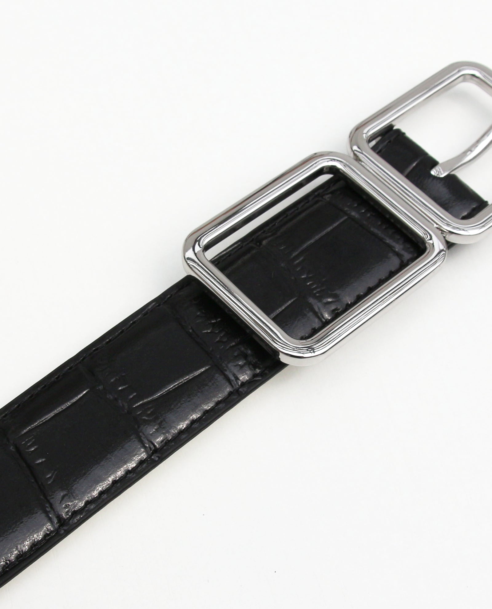Jet Black Croc Embossed Belt with Silver Buckle