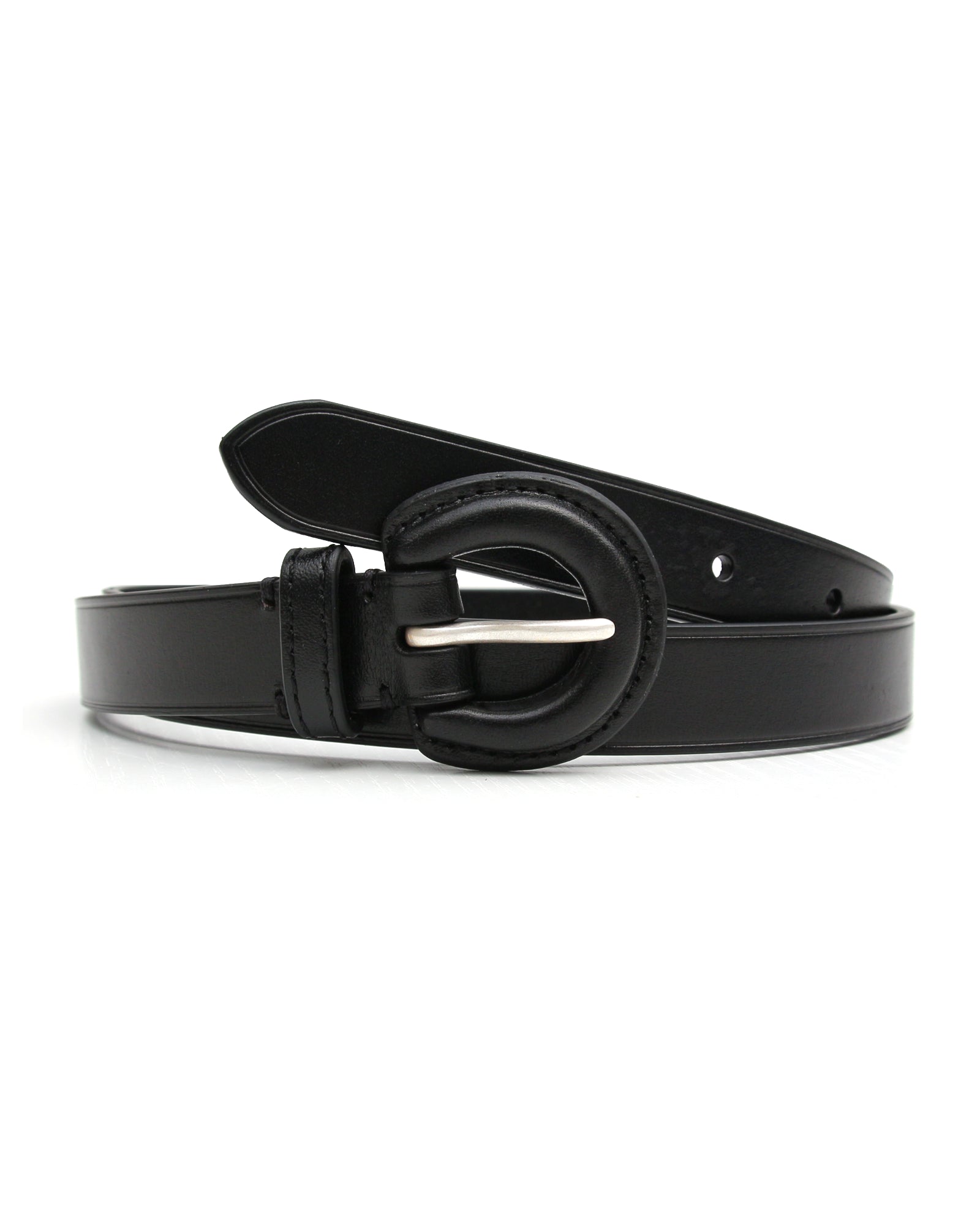 Black Leather Horseshoe Buckle Belt