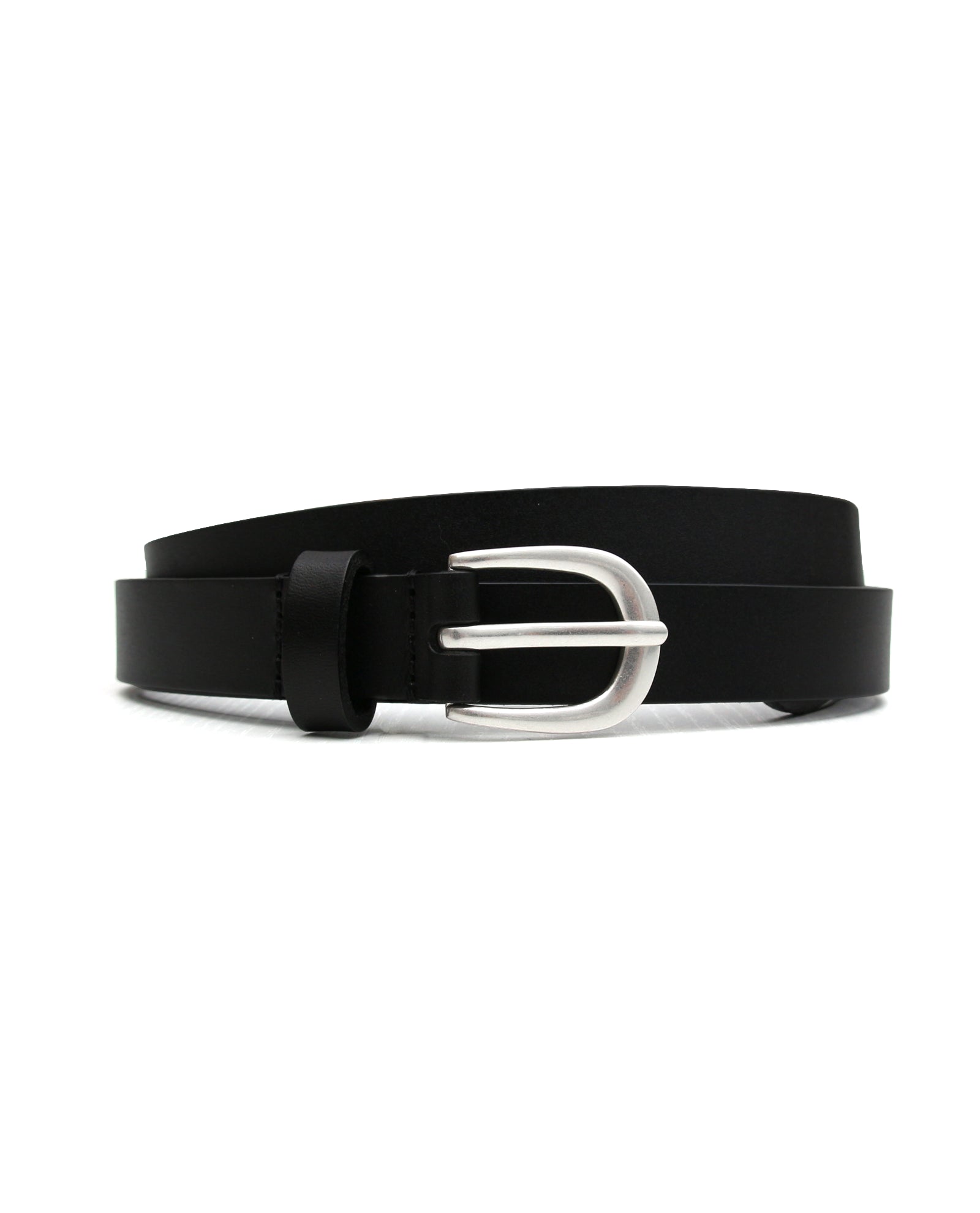 Black Slim Leather Belt with Silver Buckle