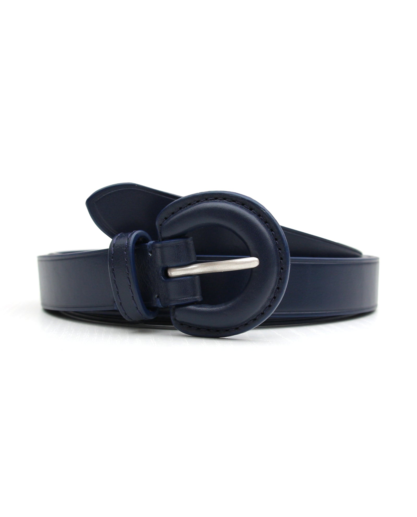 Navy Leather Horseshoe Buckle Belt
