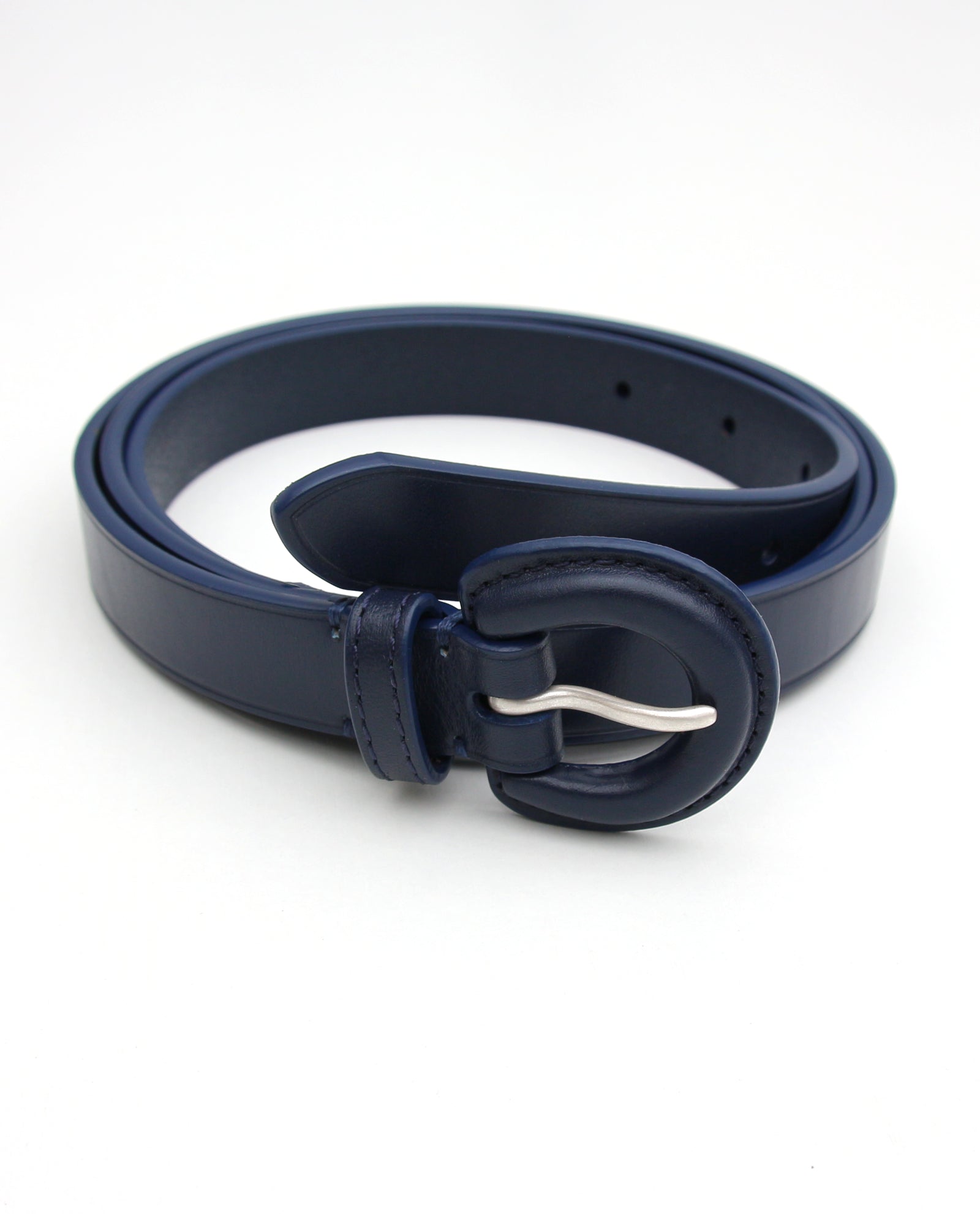 Navy Leather Horseshoe Buckle Belt
