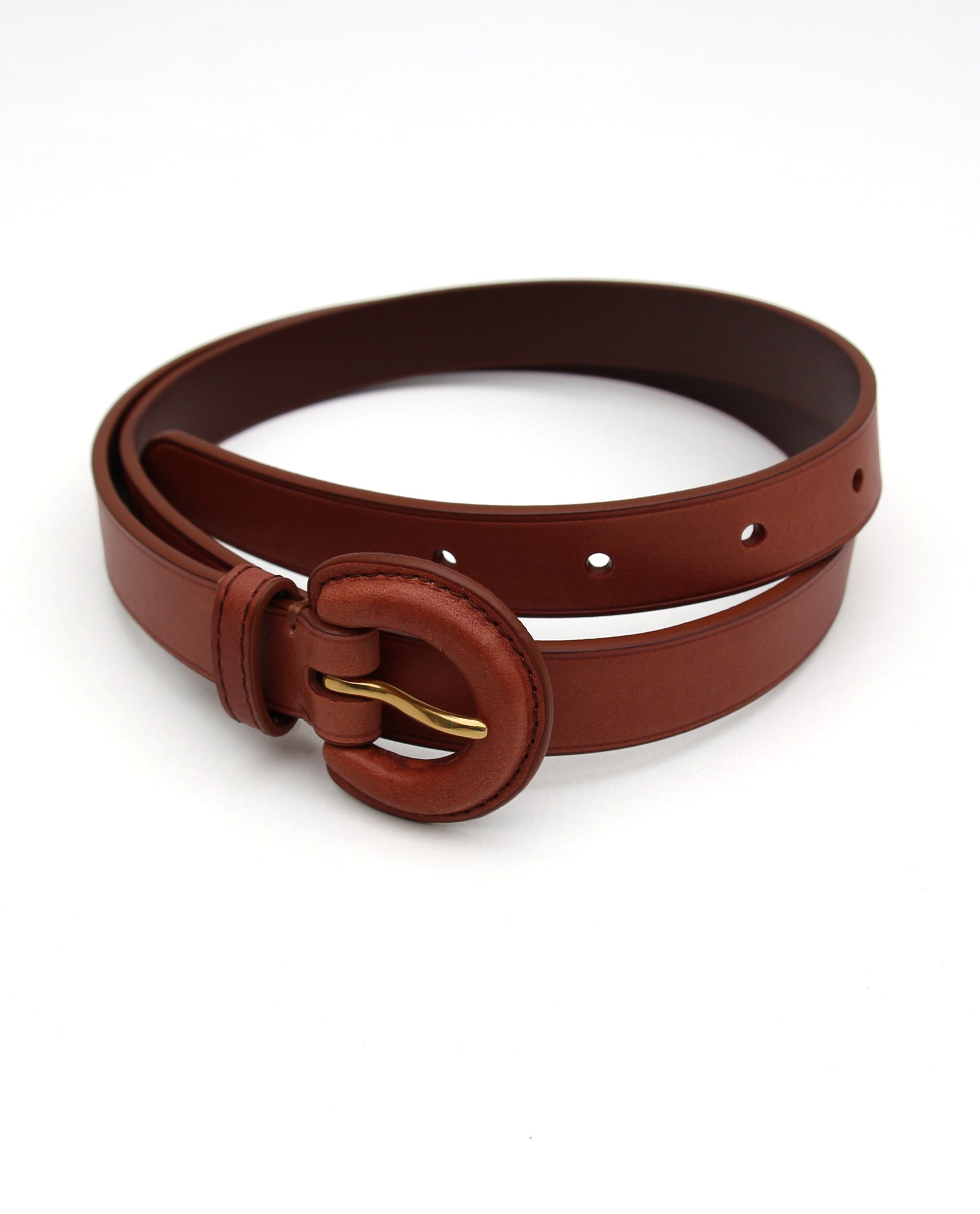 Cognac Leather Horseshoe Buckle Belt