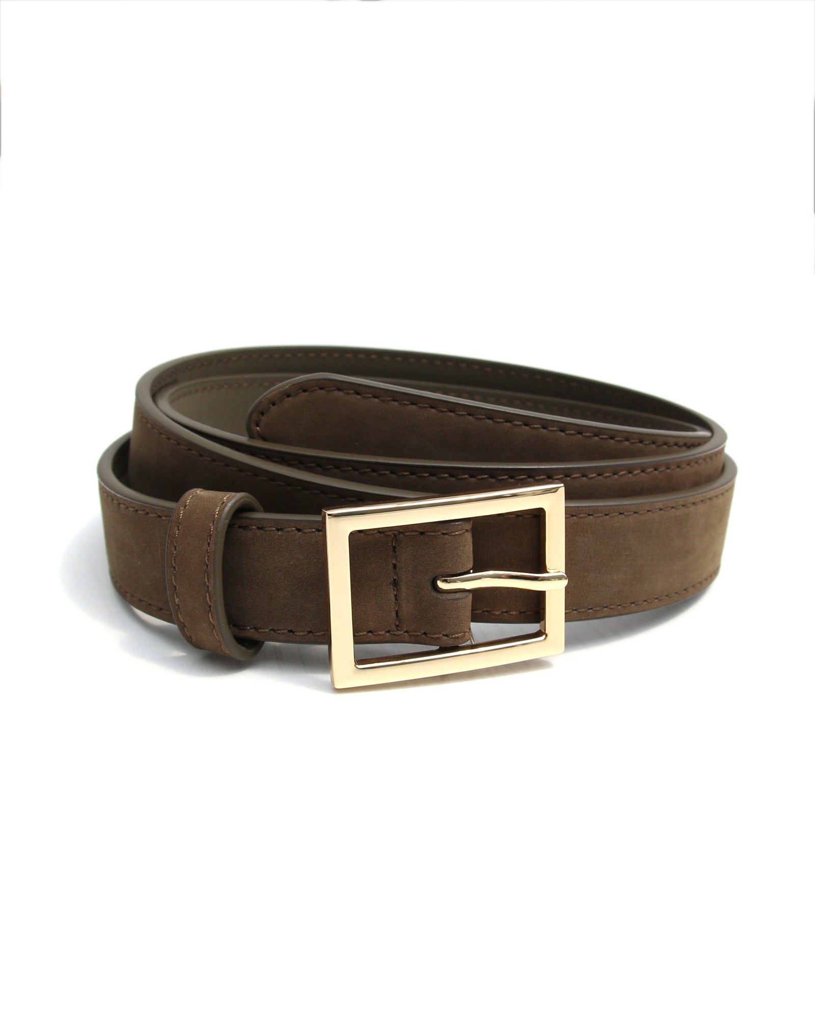 Brown Nubuck Leather Belt with Gold Buckle